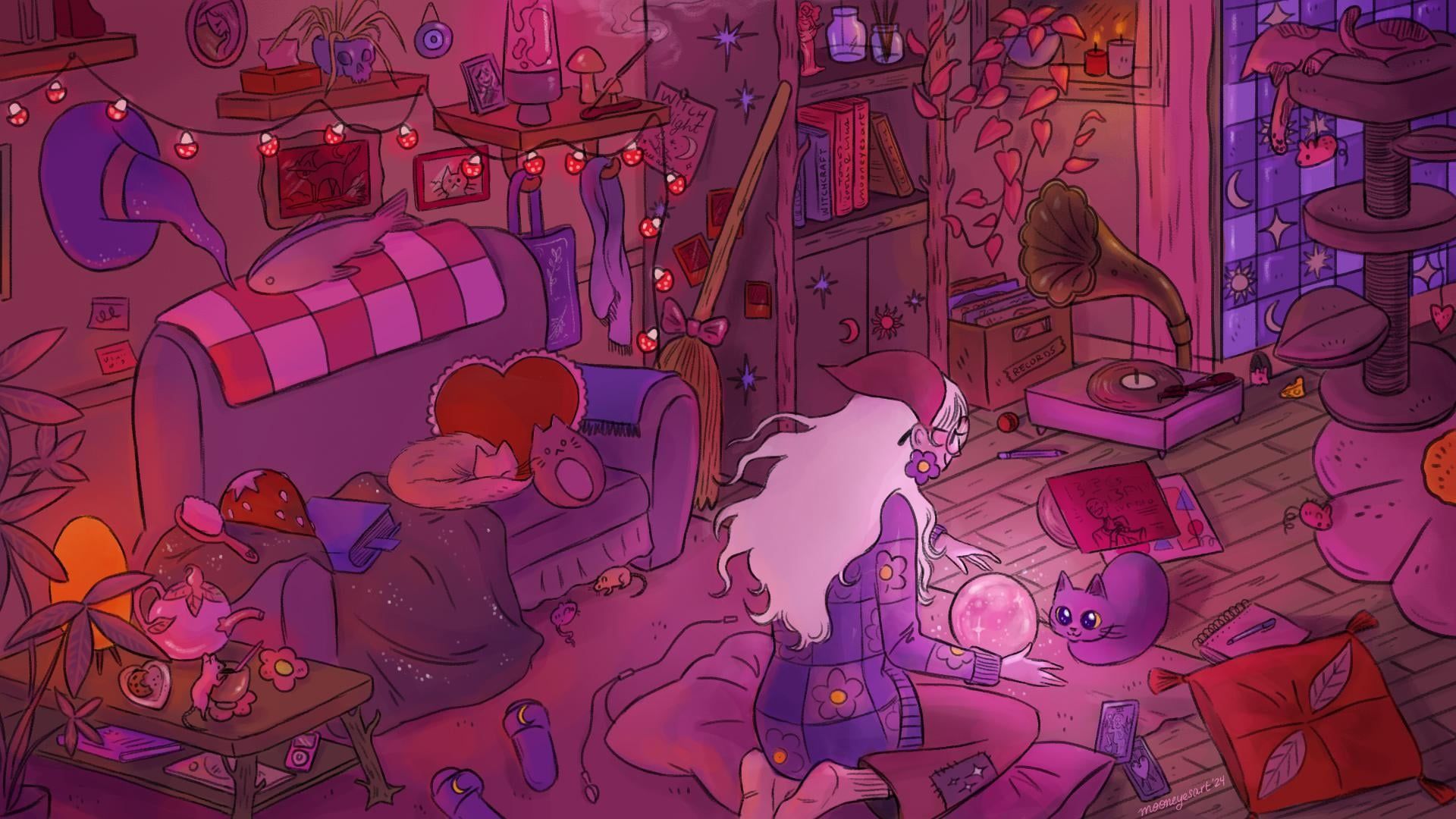 1920x1080 A witchy desktop wallpaper drawn