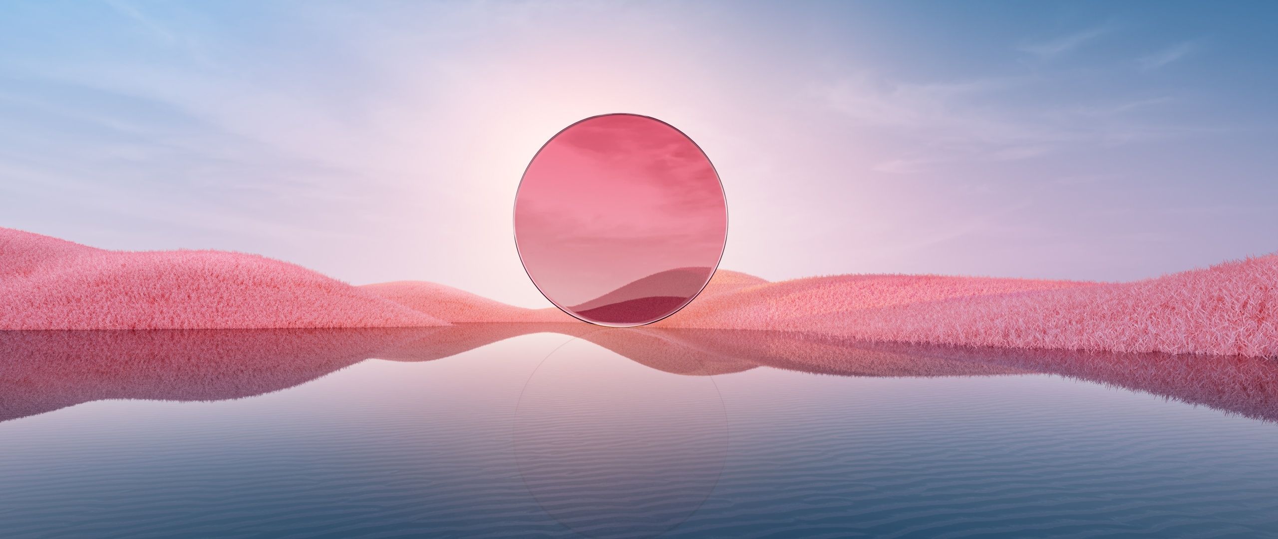 2560x1080 Desert Landscape Pink aesthetic Digital Art 5K Wallpaper