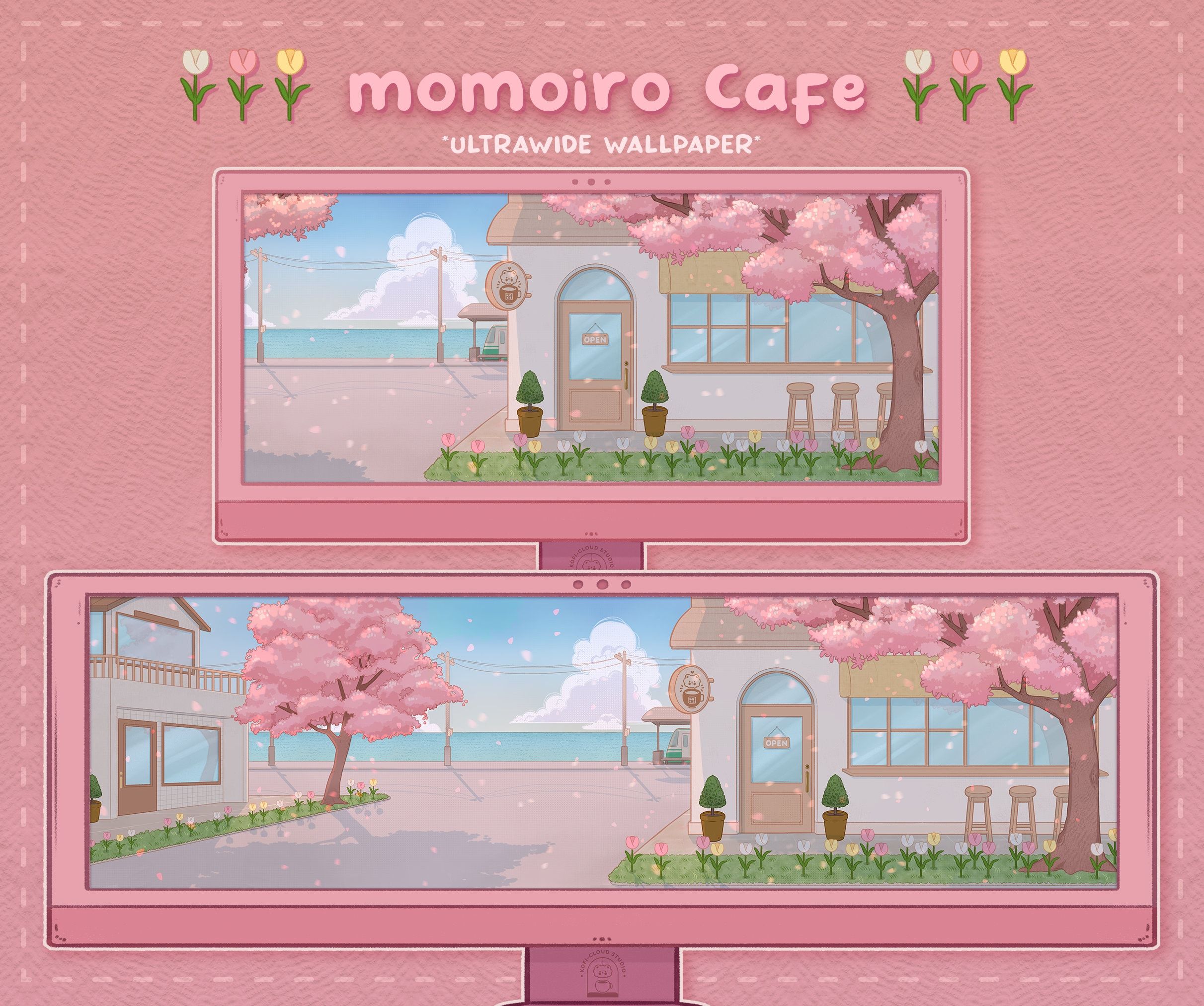 2423x2025 Momoiro Cafe Ultrawide Wallpaper: Pink Desktop Background (digital Download)