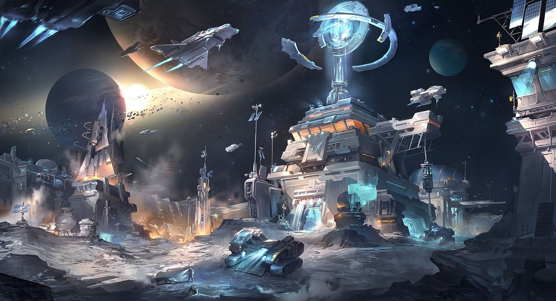 1844x1000 HD Sci Fi Space Station: Galactic Frontier Commandx1000