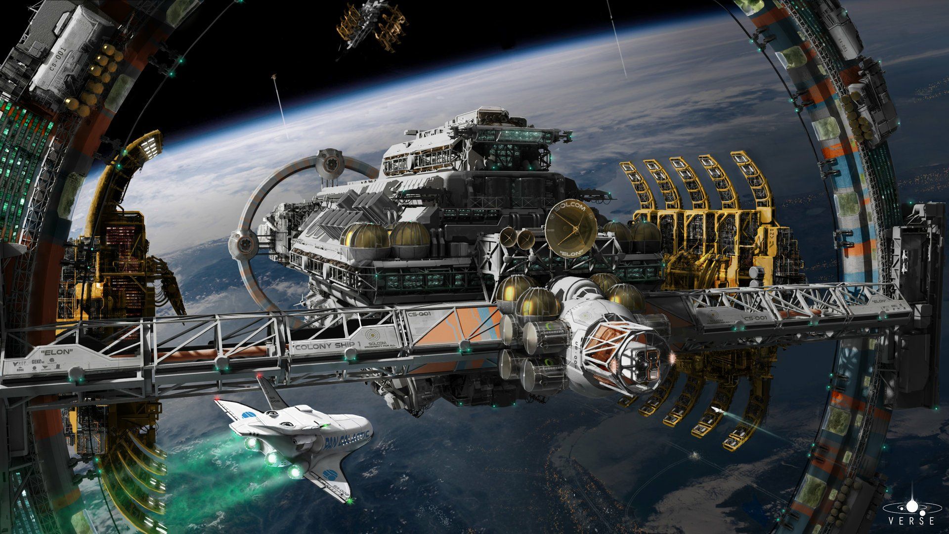 1920x1080 Galactic Gateway: HD Sci Fi Space Station Wallpaper