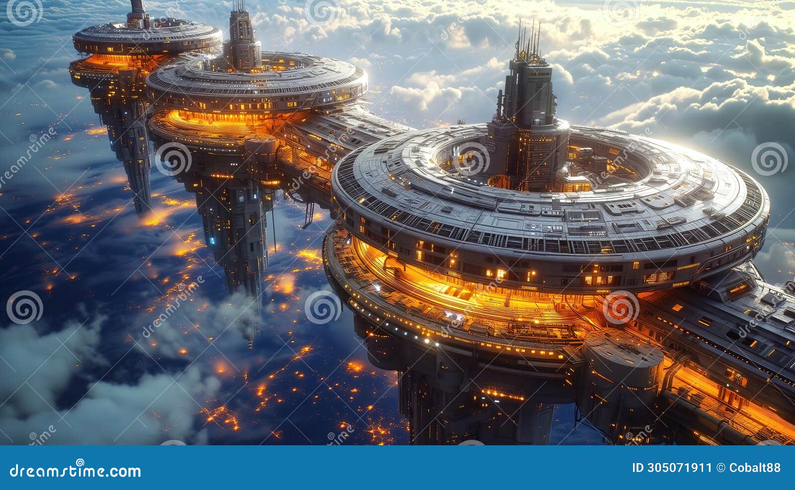1600x987 Futuristic Space Station in Orbit of an Alien Planet, Science Fiction Background Stock Image of habitat, abstract: 305071911