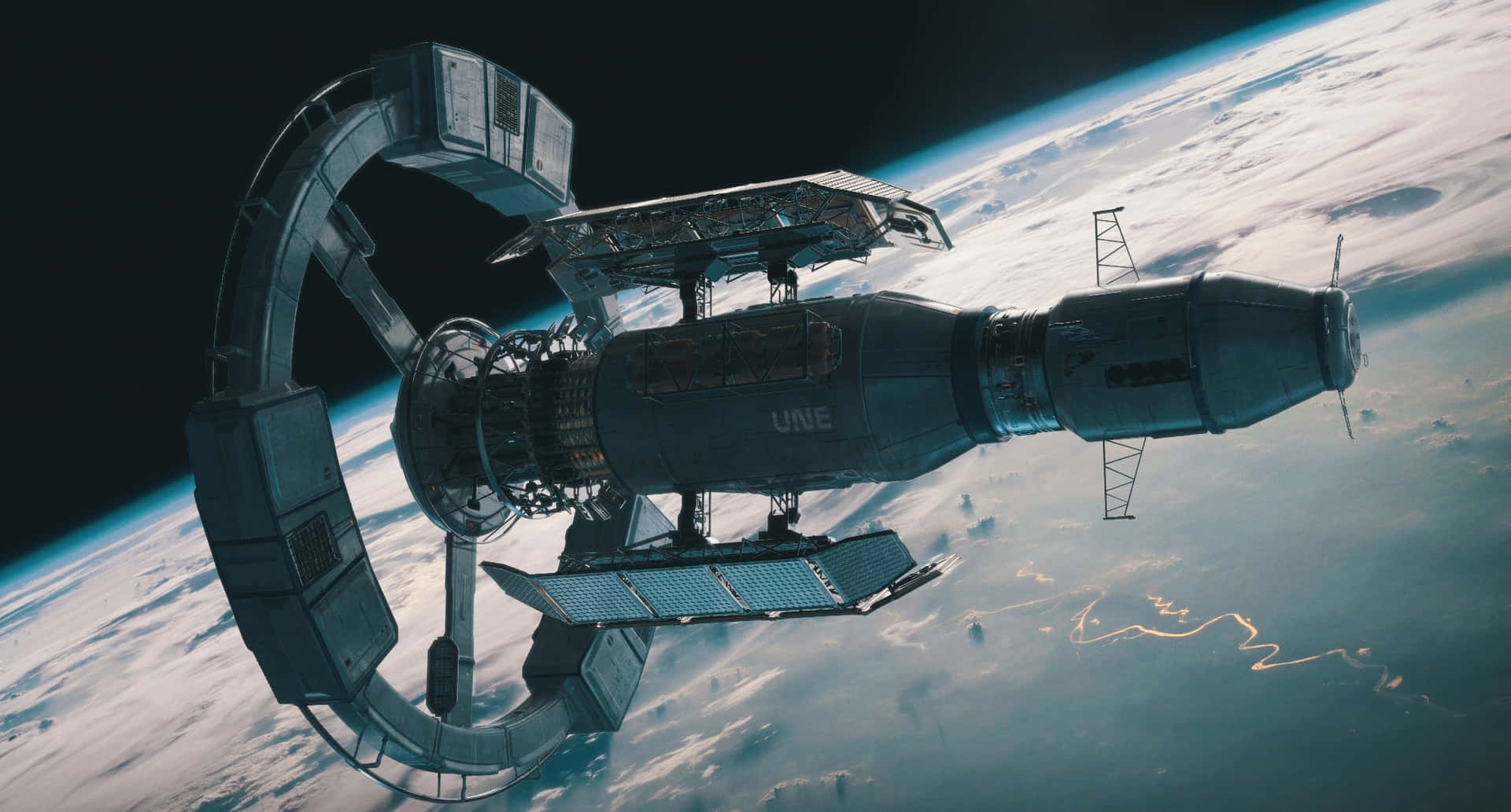 1920x1033 Download Majestic view of the Space Station in Earth's orbit Wallpaper