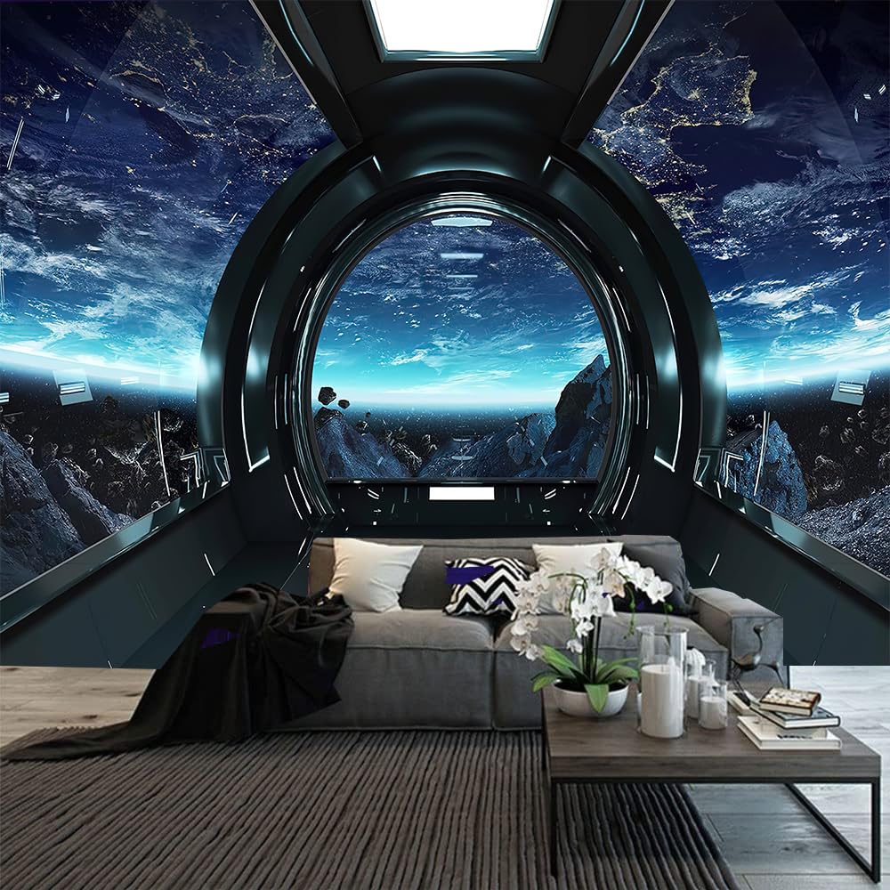 1000x1000 FENDROM Spaceship Tapestry Wall Hanging Futuristic Science Fiction Wall Tapestry Sci Fi Space Ship Interior Space Station Planet Earth Tapestries for Bedroom Living Room Dorm Home Decor : Home & Kitchen