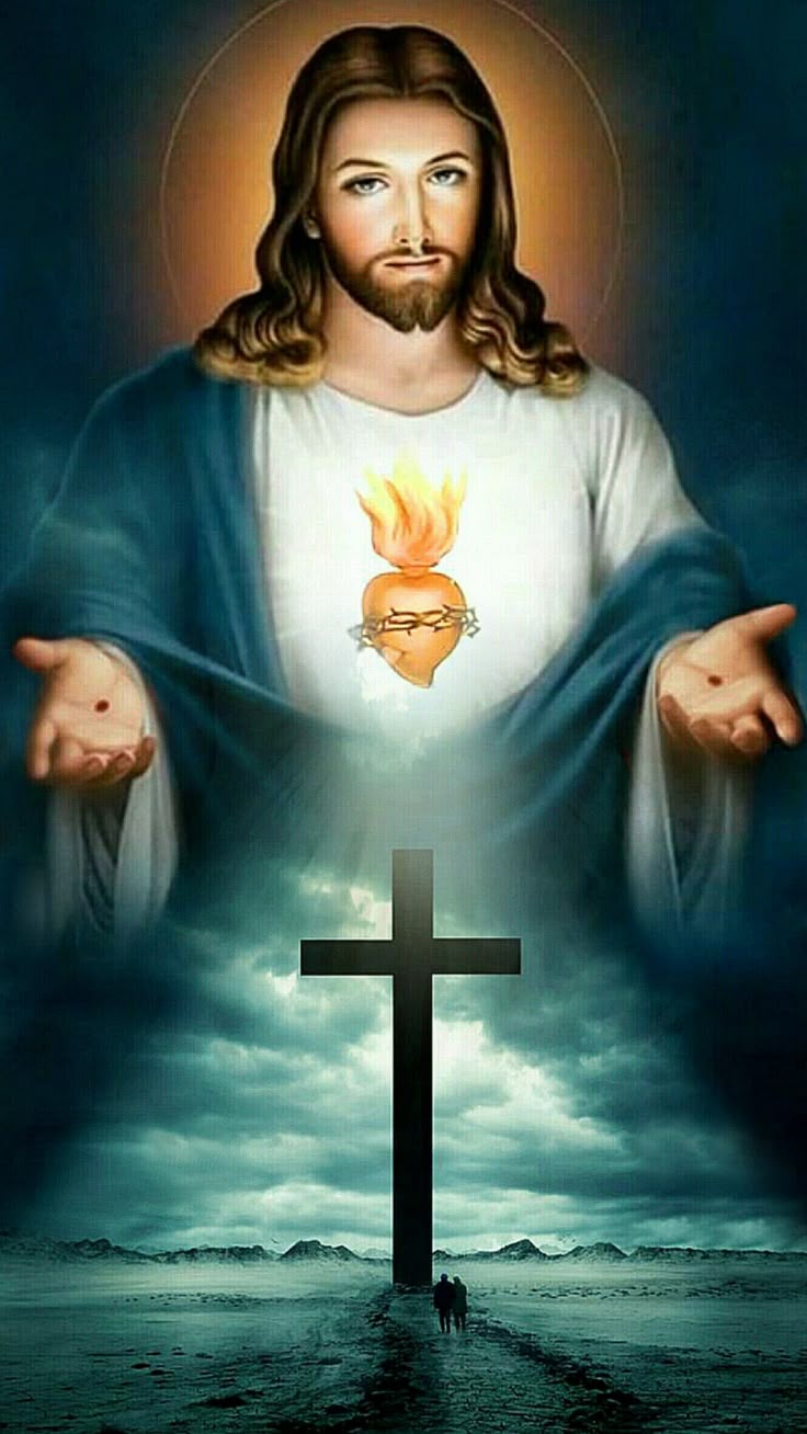736x1308 Heart of Jesus Christ with cross HD