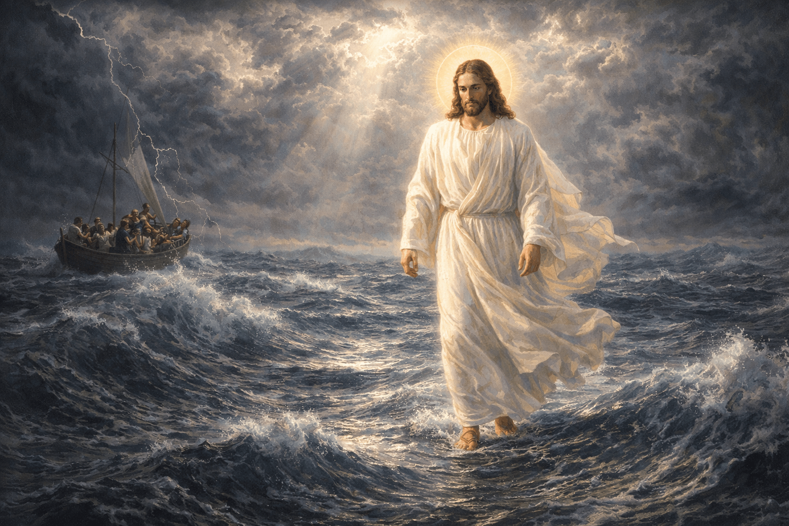 1536x1024 Jesus Christ Walking on Water During a Storm Wallpaper