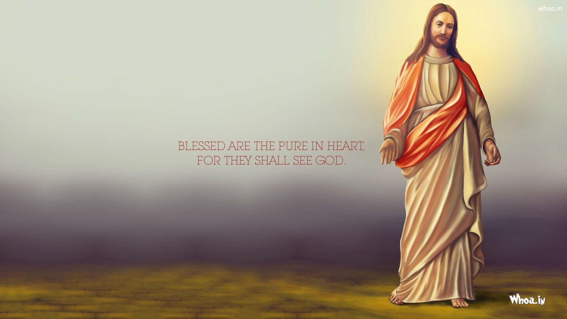 1920x1080 Jesus Christ With Quotes Like Blessed Are The Pure In Heart HD Image