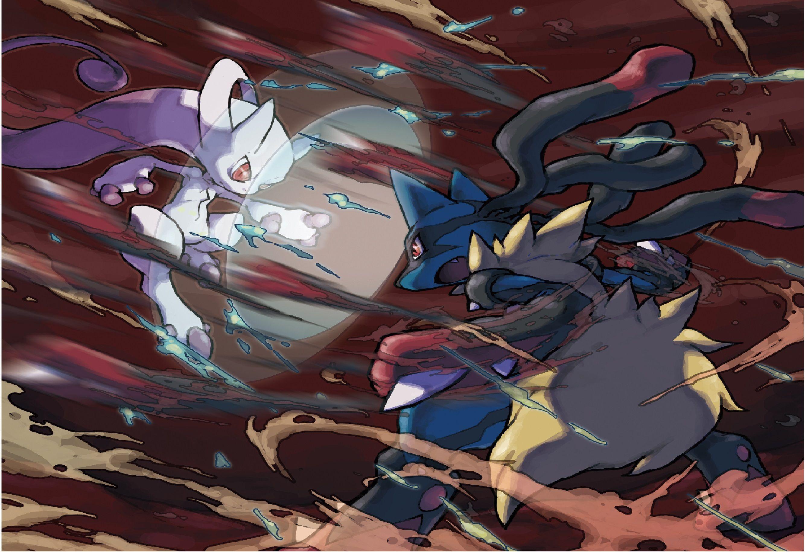 2668x1828 Lucario vs Mewtwo Wallpaper