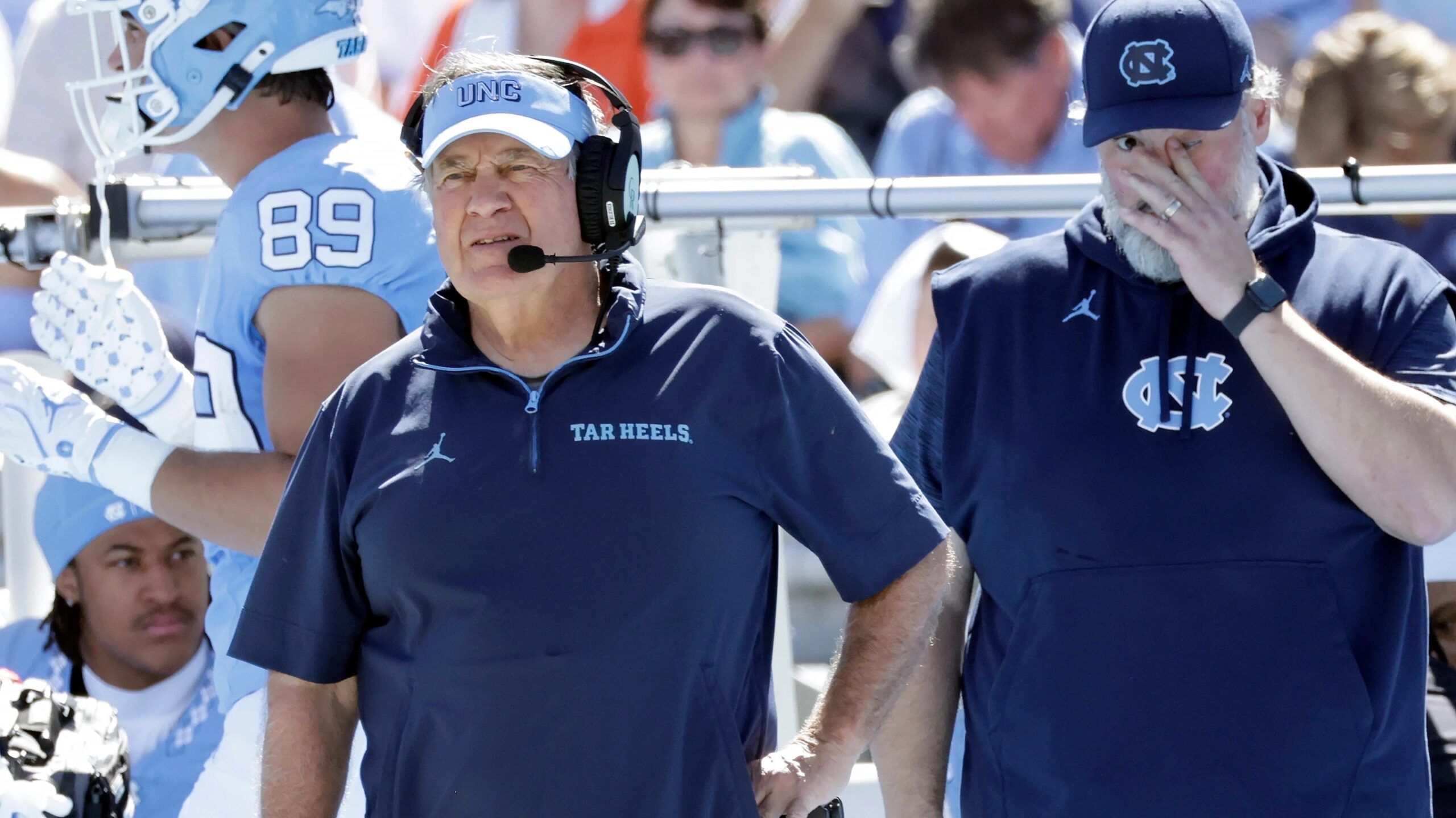 2560x1440 unc football bill belichick sideline clemson befuddled AP PHOTO 100425
