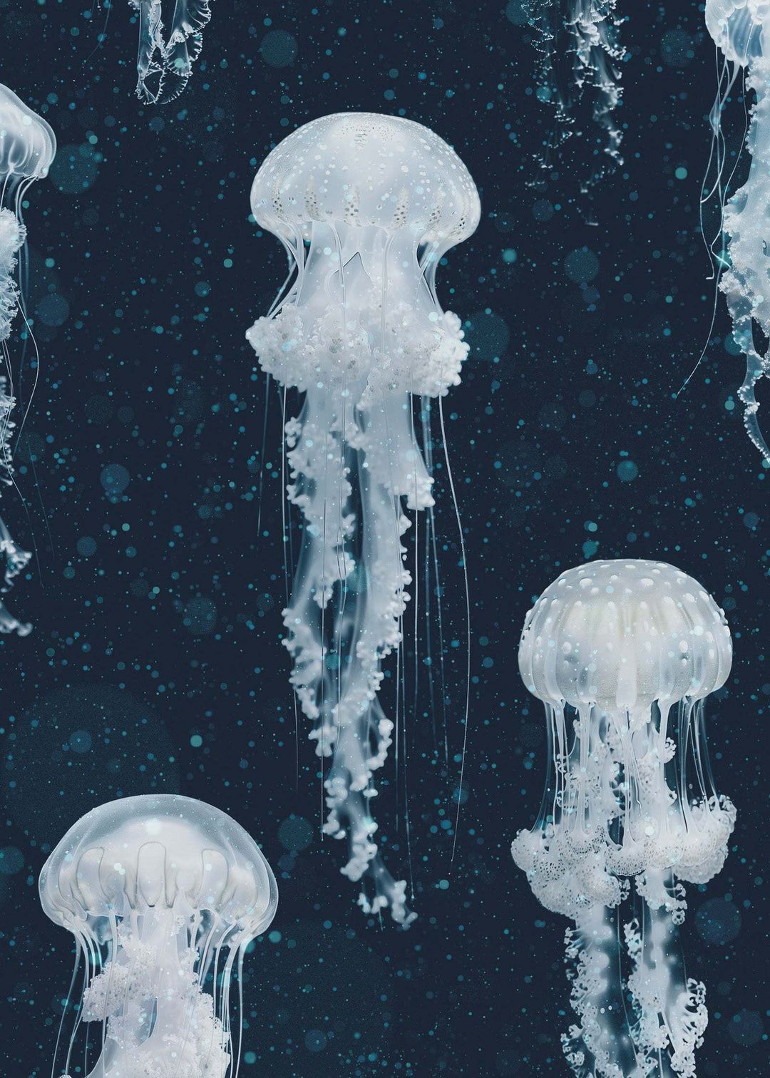1080x1512 Luxury Jellyfish wallpaper - 'Kurage' Deep Blue Colourway