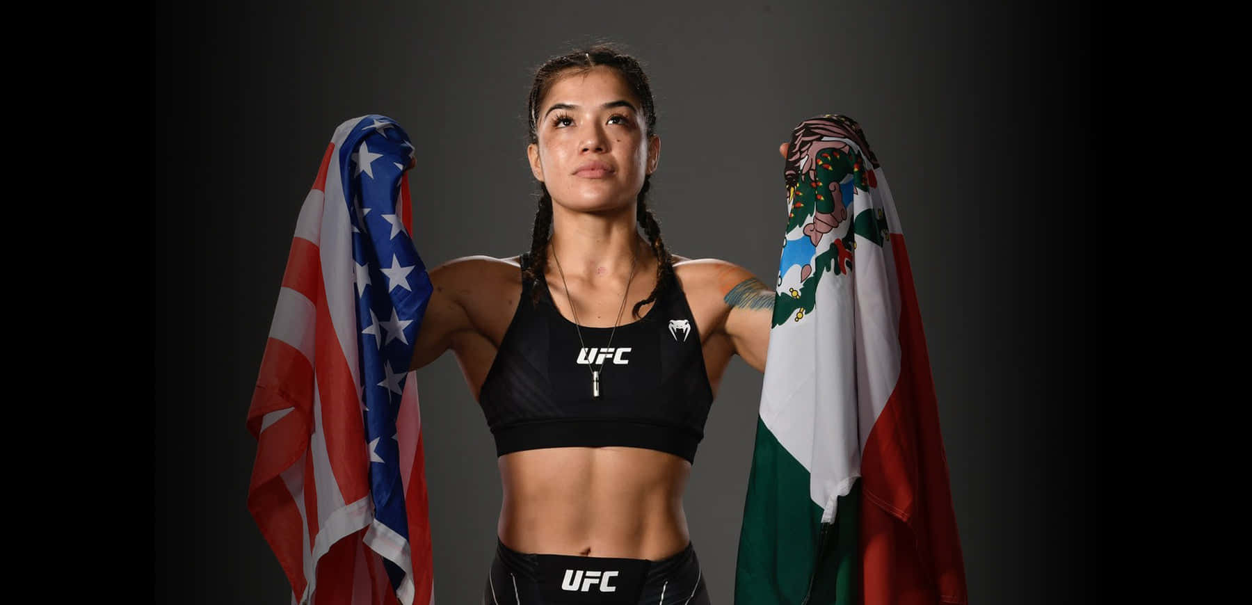 1800x870 Download U F C Fighter Tracy Cortez Dual Flags Wallpaper