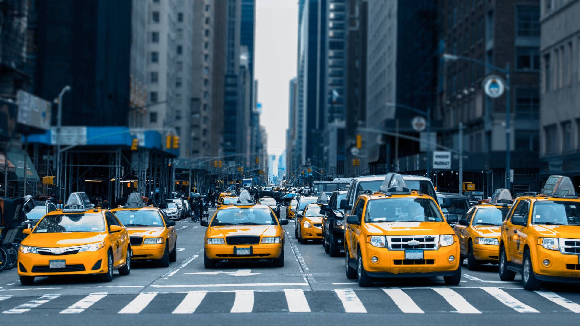 1920x1080 Download Yellow Taxi Beside Pedestrian Lane Wallpaper