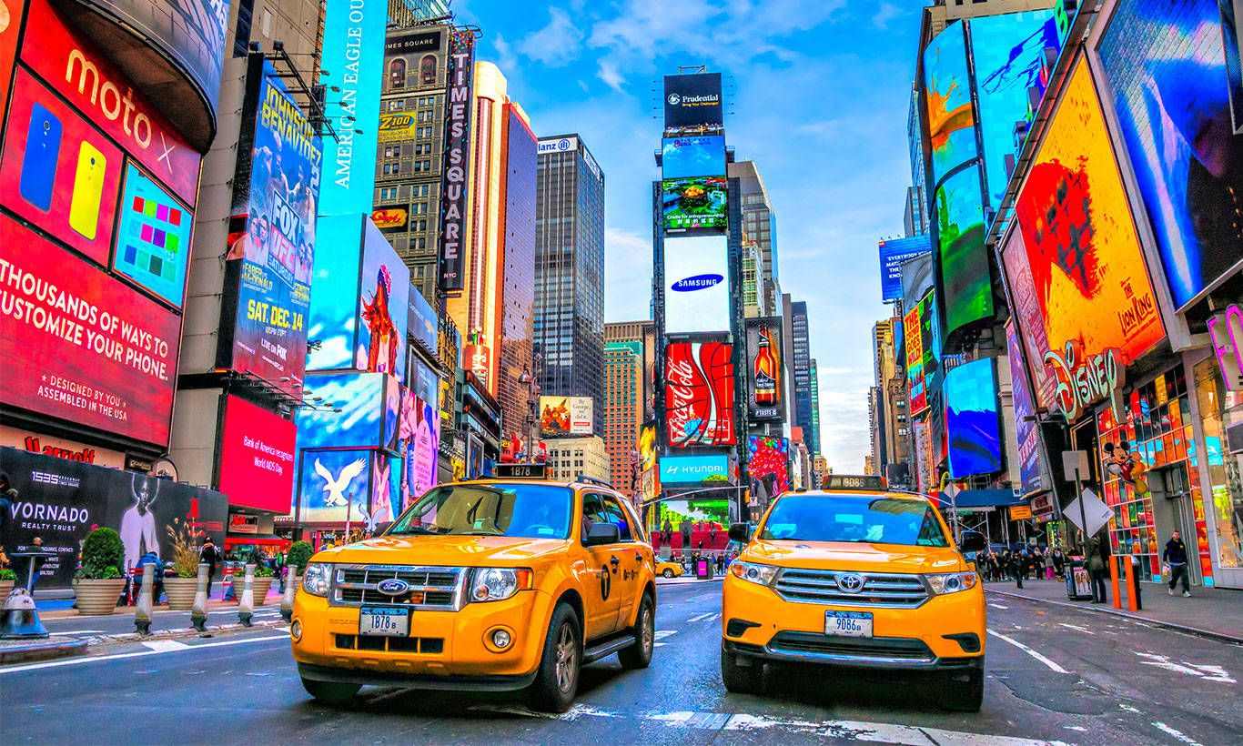 1366x820 Download Times Square Yellow Taxi Wallpaper