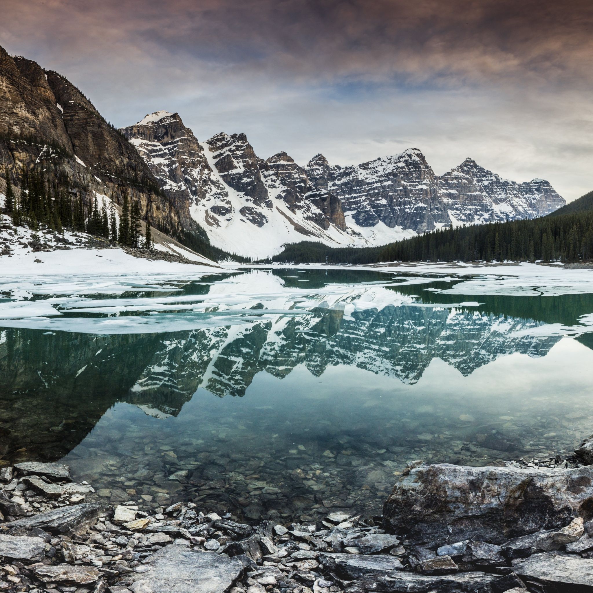 2048x2048 Mountain lake Wallpaper 4K, 8K, Mountain range, Reflection