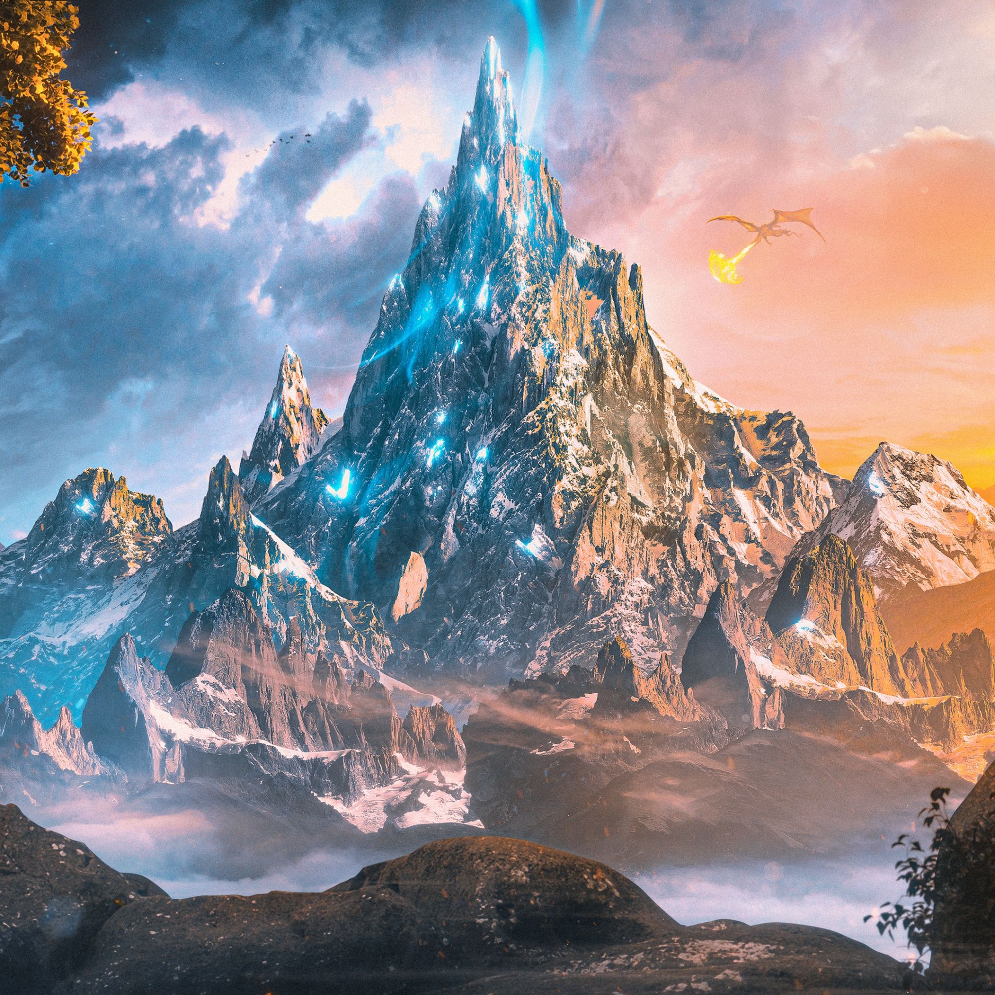 2048x2048 Mountain Wallpaper 4K, Fantasy artwork, Ultrawide