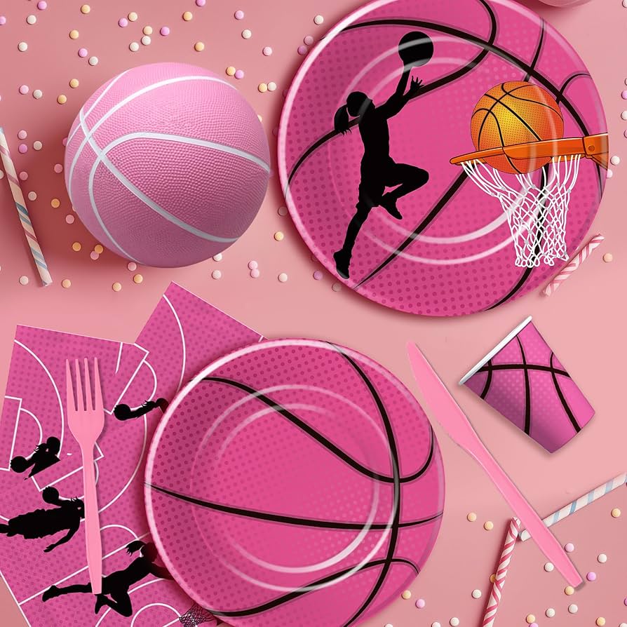 894x894 Xenorik Basketball Party Decorations Tableware Girls, Basketball Birthday Party Supplies, Paper Plate, Cup, Napkin, Cutlery, Pink Sports Theme Birthday Baby Shower Decorations, Serve 24 : Home & Kitchen