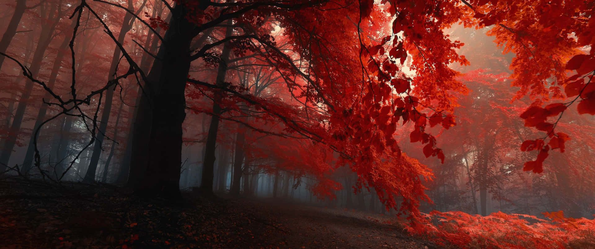 1920x804 Download Captivating Forest Red Ultra Wide HD Wallpaper