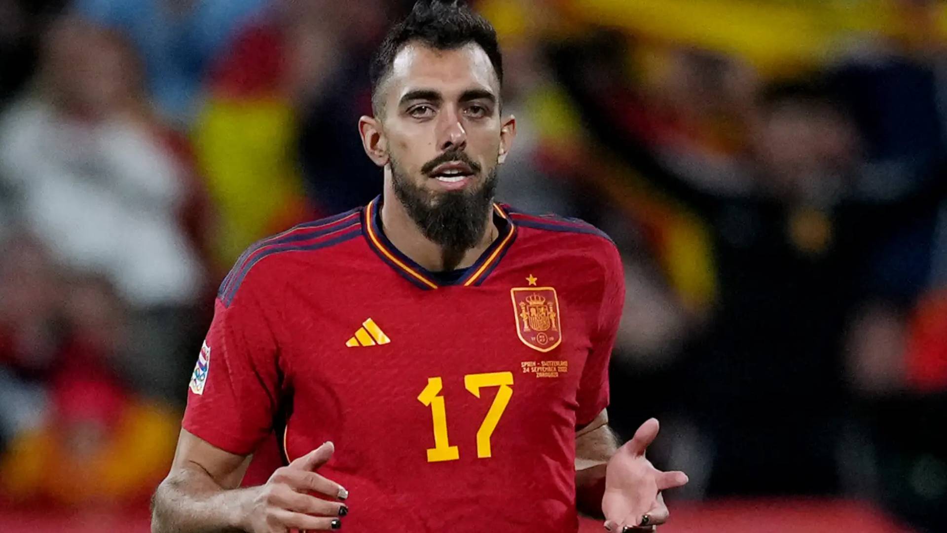 1920x1080 Roya News. Spanish footballer Borja Iglesias applauds fans raising Palestinian flags during matches