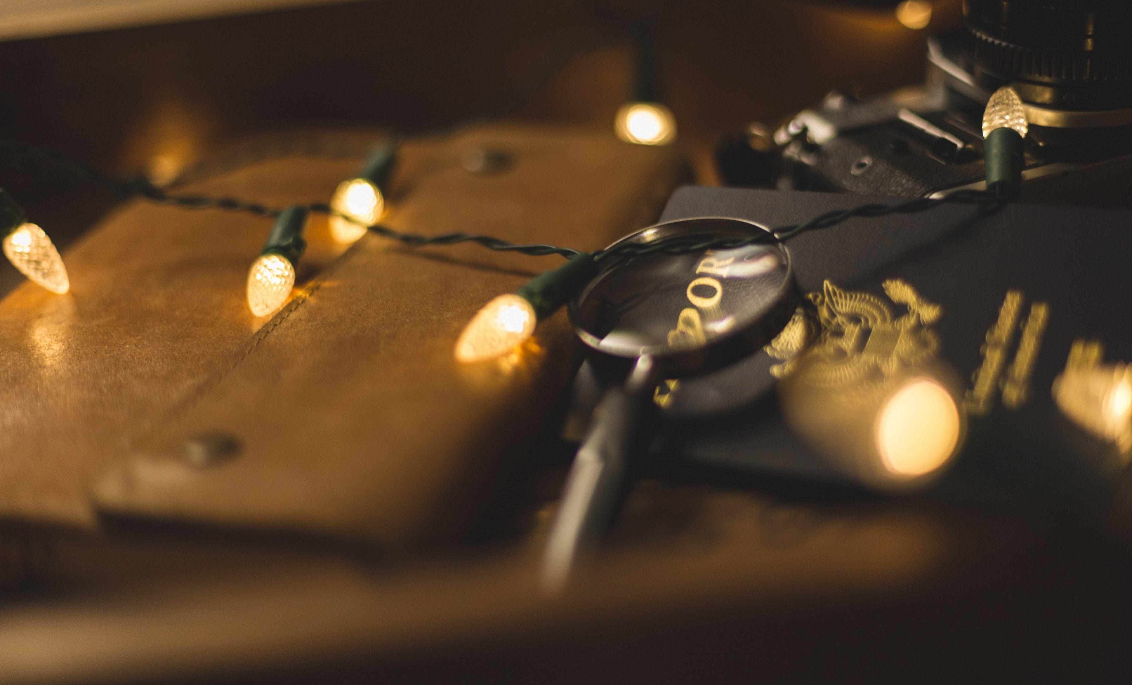 3840x2325 lights string light fairy light and passport HD 4k wallpaper