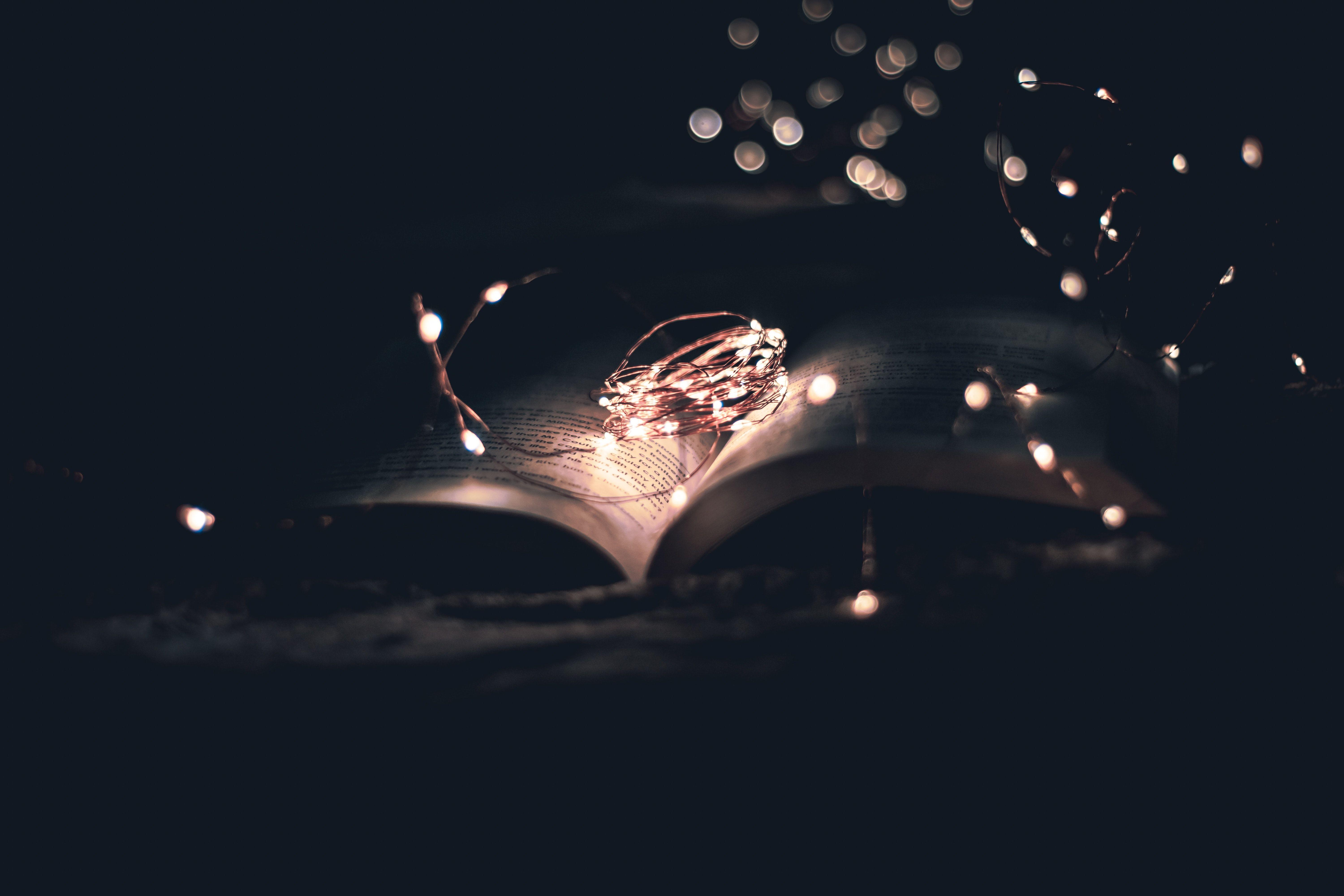 6000x4000 Open Book With String Lights · Free