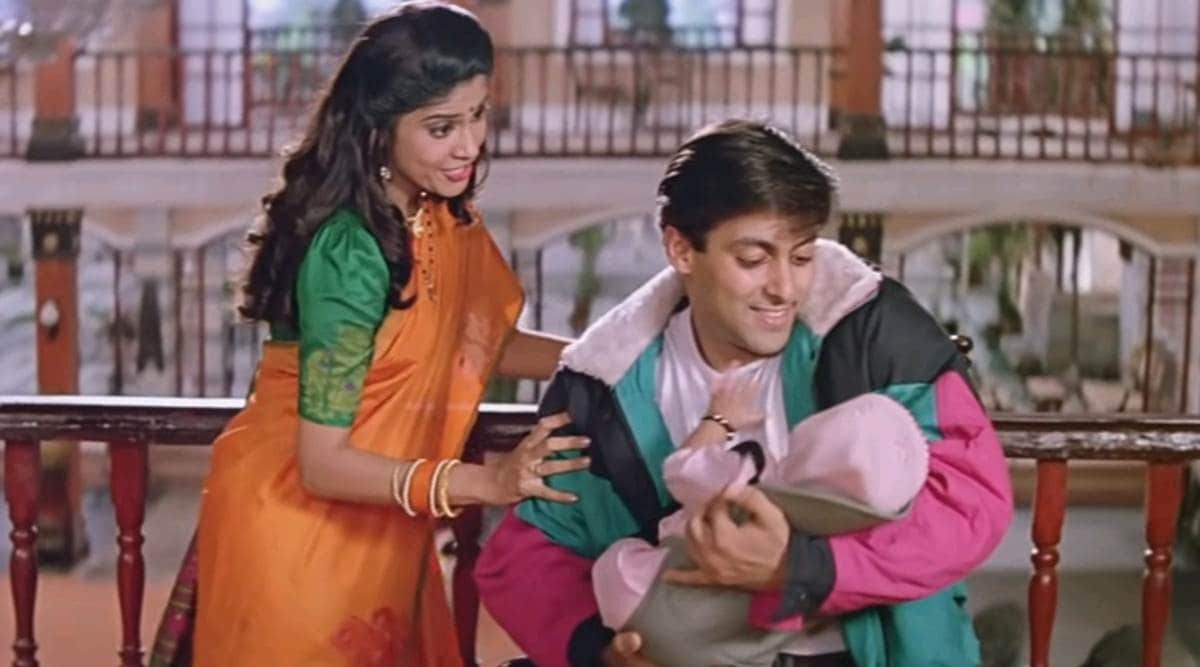 1200x667 Salman Khan handled the baby and Tuffy on Hum Aapke Hai Koun sets 'comfortably', Renuka Shahane was 'surprised'. Bollywood News Indian Express
