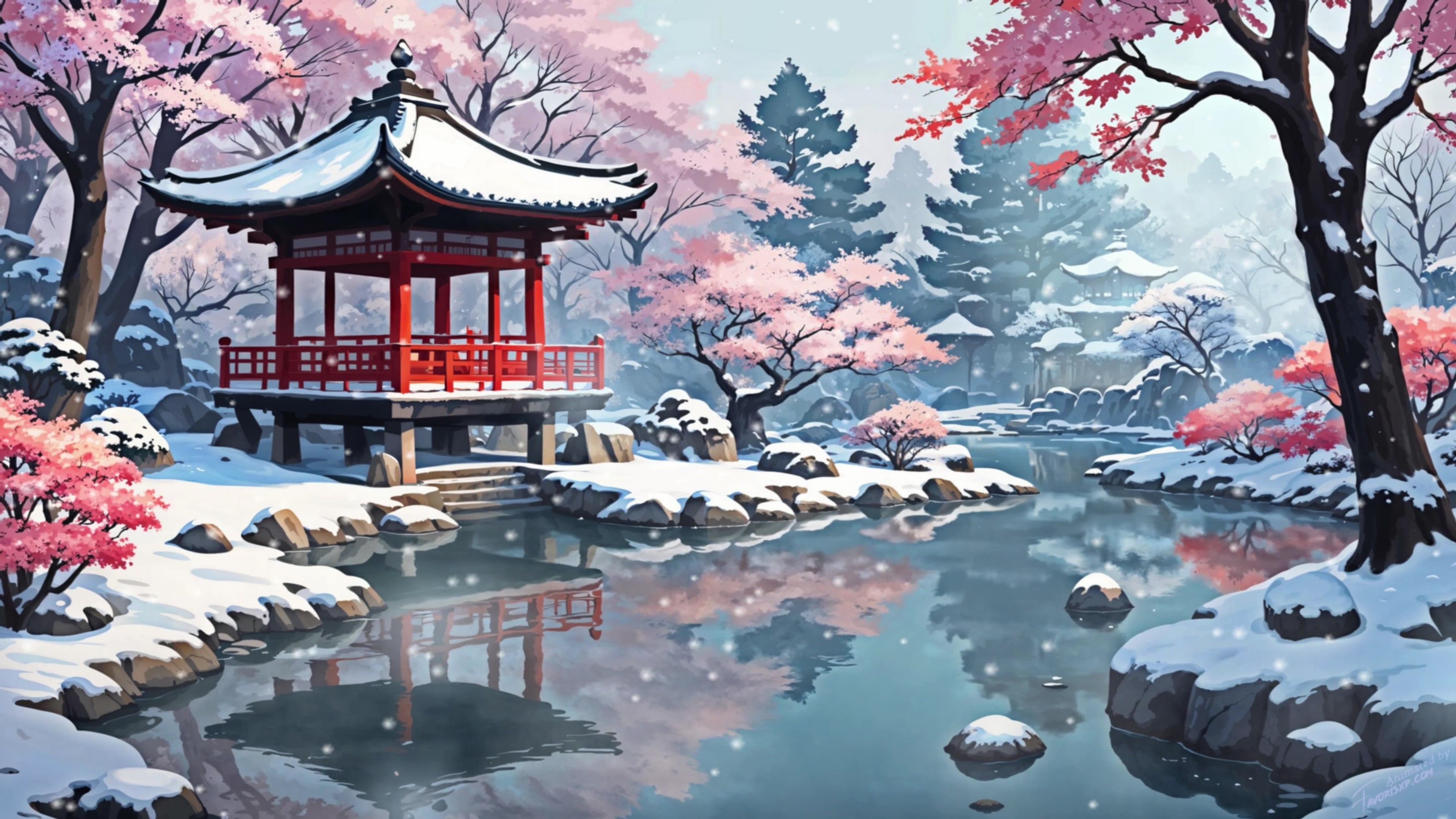 3840x2160 Japanese Snowy Landscape Animated Wallpaper
