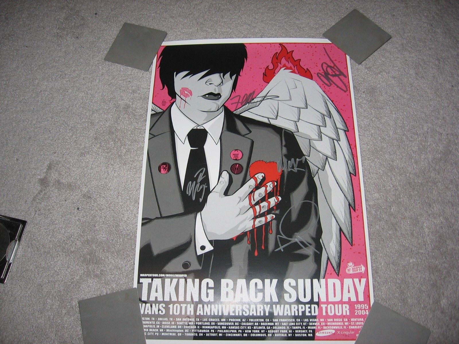 1600x1200 TAKING BACK SUNDAY Fully Signed Warped X Tour Poster Brian Ewing art