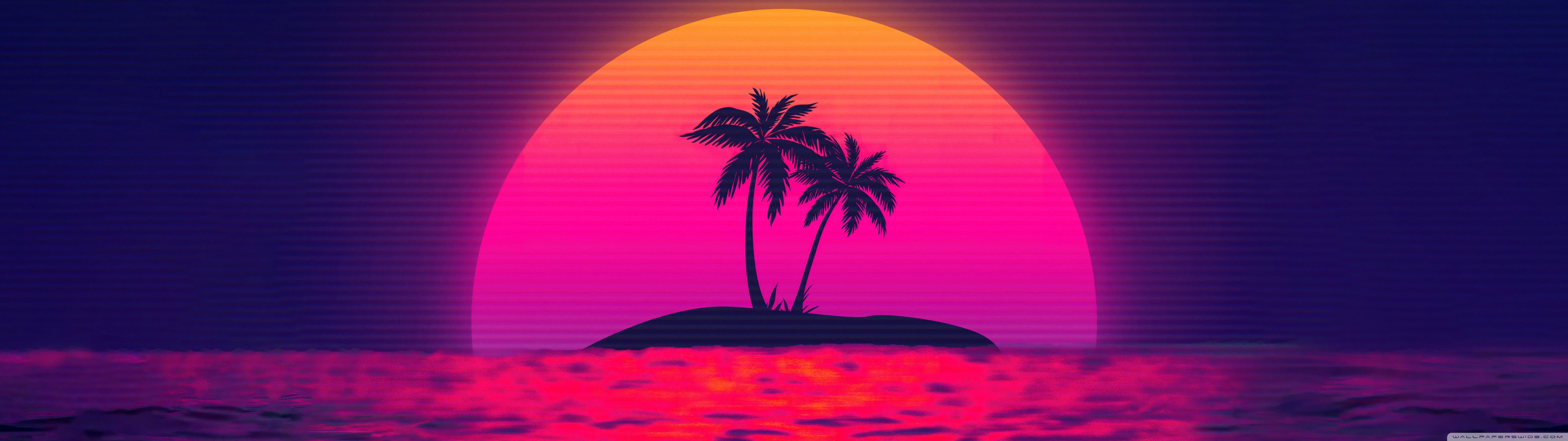 5120x1440 Retro Neon Sunset Palm Tree Art 4K UHD Wallpaper for UltraHD Desktop and TV : Widescreen and UltraWide Display : Dual and Triple Monitor