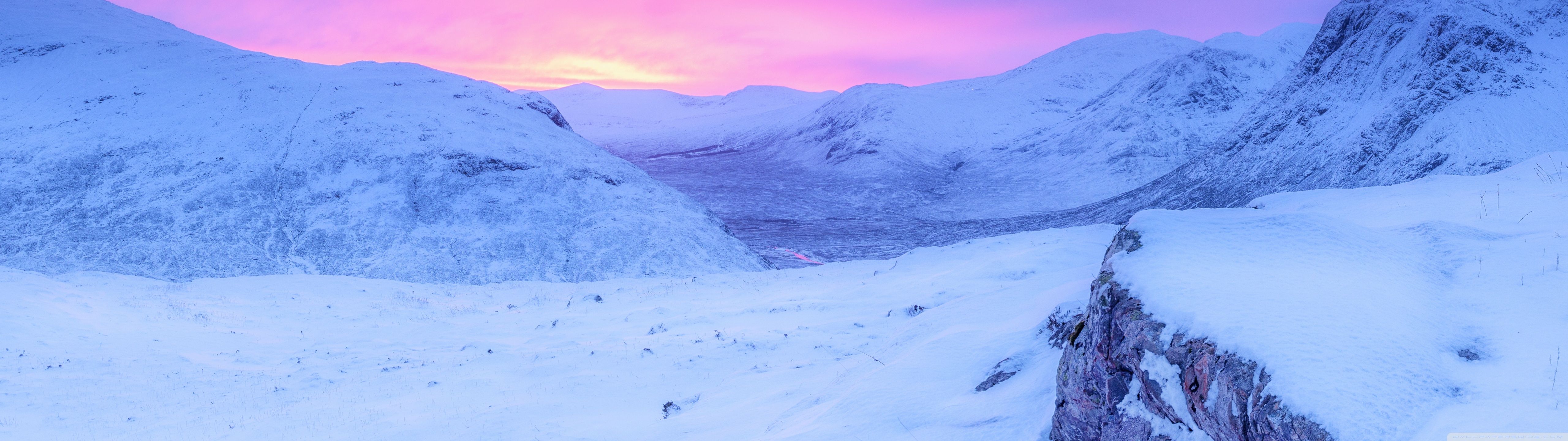5120x1440 Pink Sunrise, Snowy Mountains, Winter 4K UHD Wallpaper for UltraHD Desktop and TV : Widescreen and UltraWide Display : Dual and Triple Monitor : Smartphone and Tablet Devices