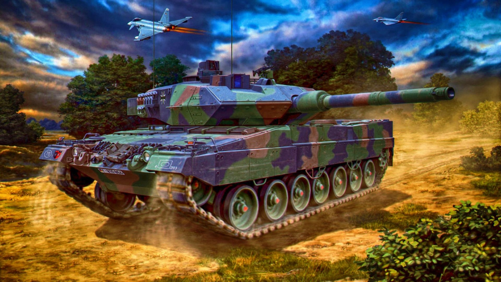 1920x1080 Wallpaper war, art, painting, tank, Leopard 2A6 Main Battle Tank for mobile and desktop, section оружие, resolution 1920x1080