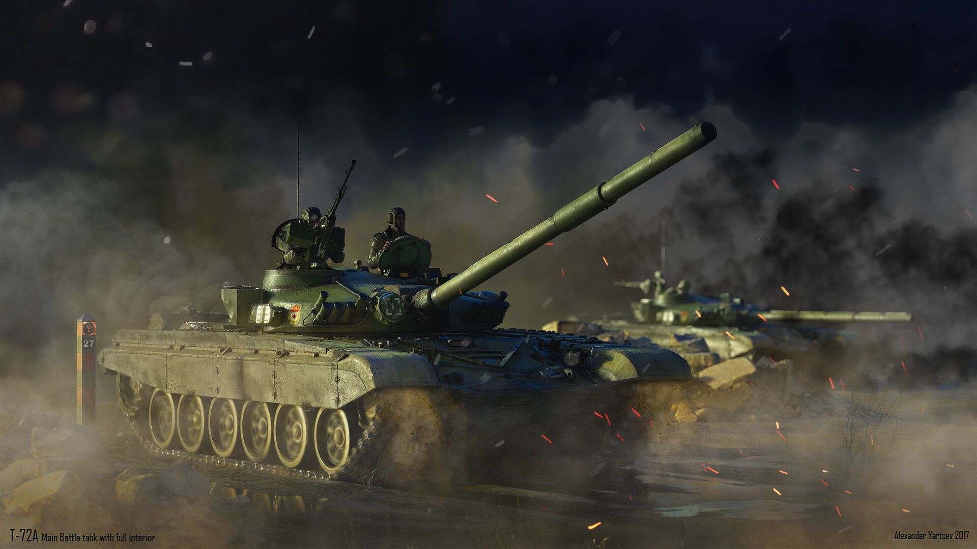 1920x1080 Full Interior T 72A Main Battle Tank. Low Poly