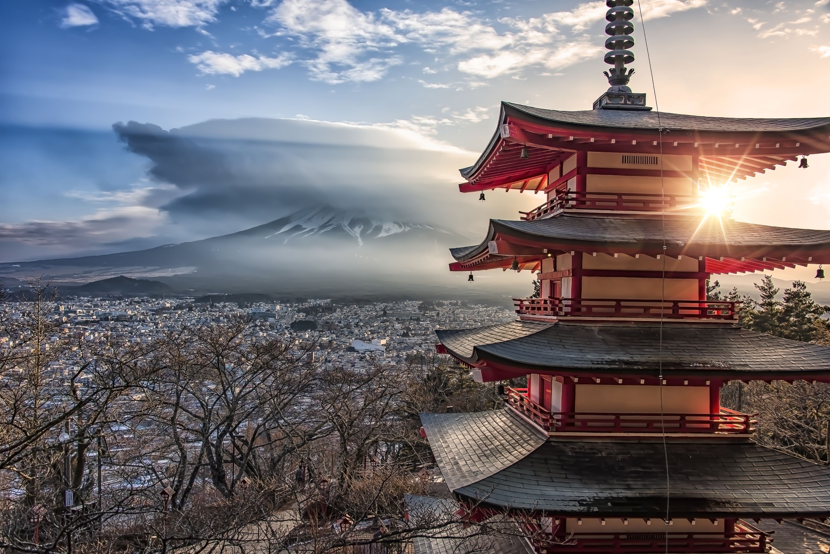 3200x2136 Chureito Pagoda Sunset Wall Mural