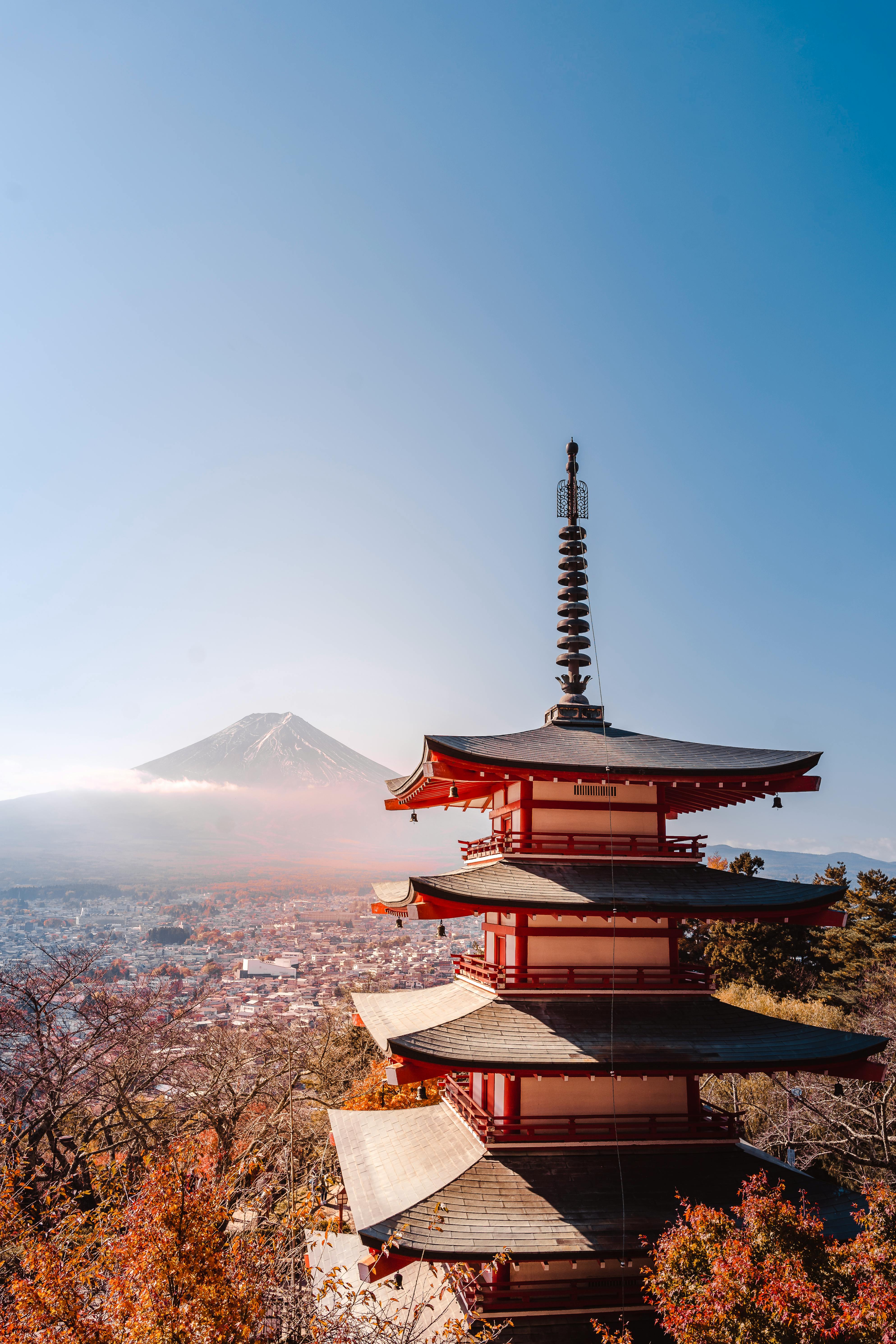 3974x5961 Scenic Photo of the Chureito Pagoda with Mount Fuji in the Background · Free