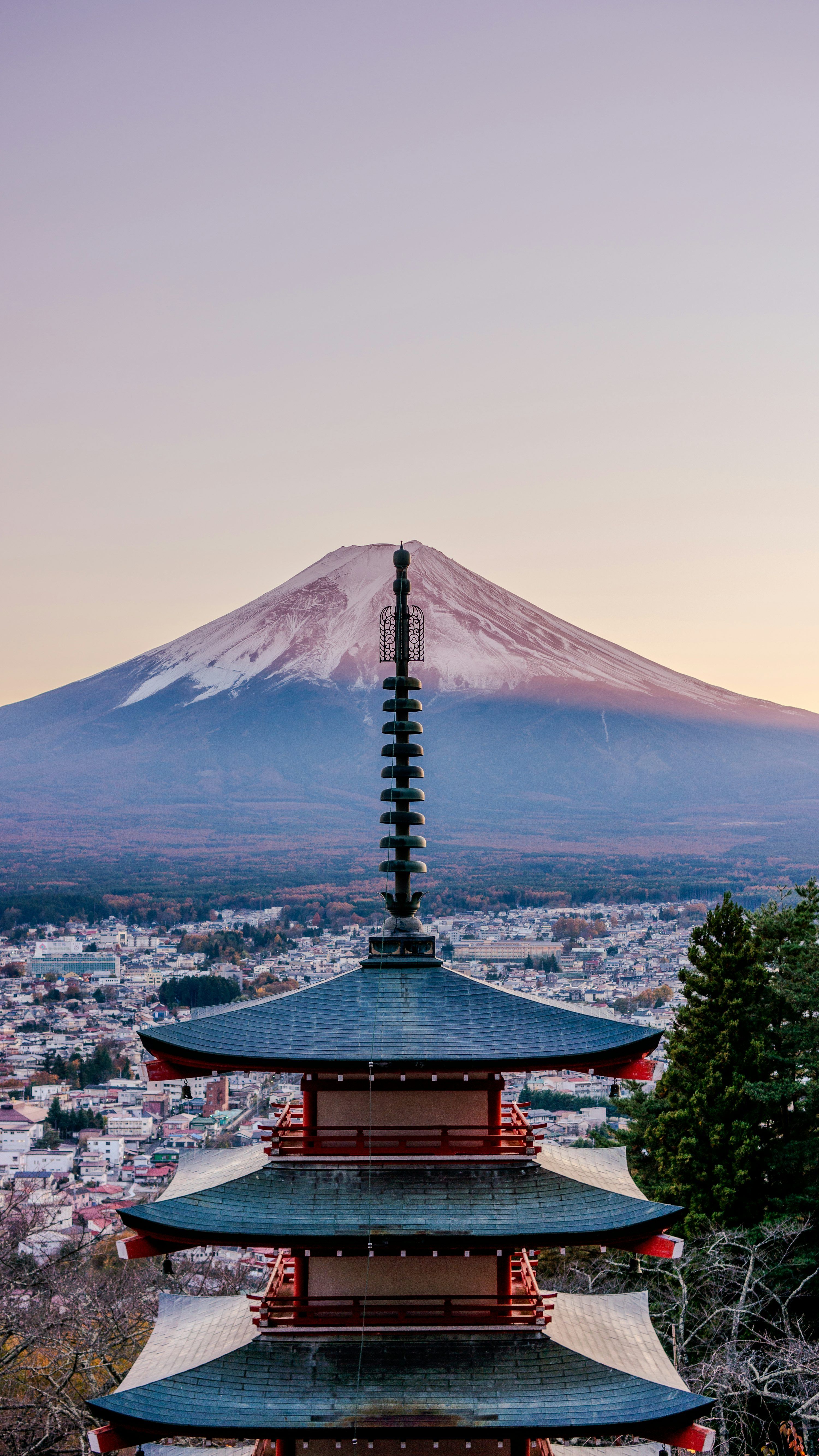 3000x5332 A pagoda with a mountain in the background photo