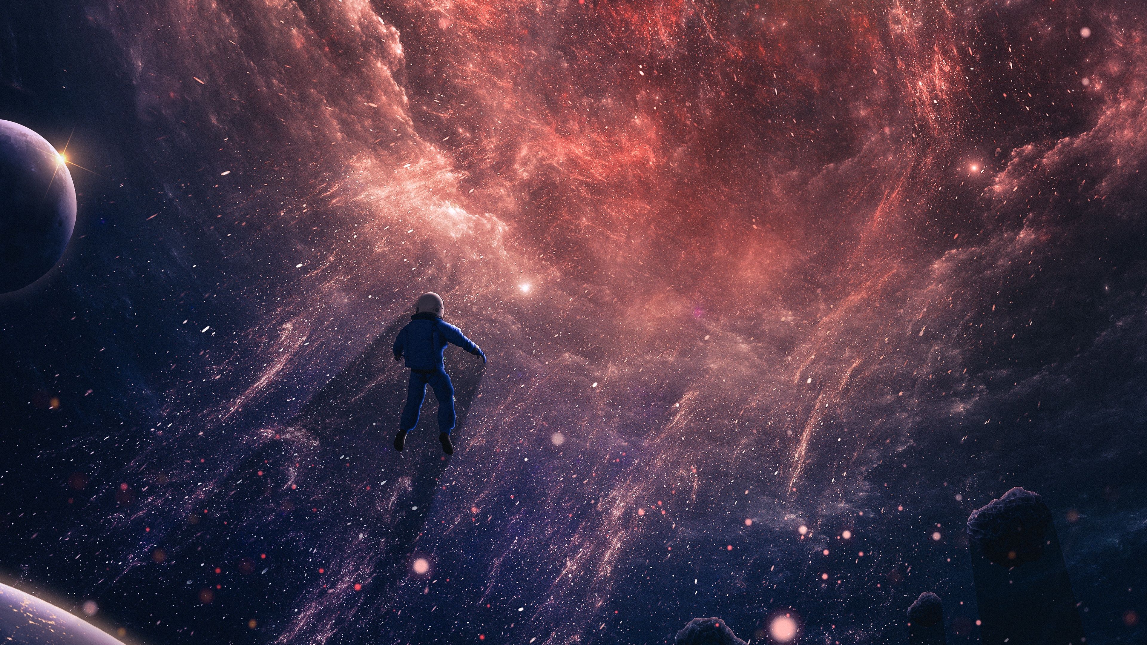 3840x2160 Astronaut Wallpaper 4K, Black hole, Deep space, Universe