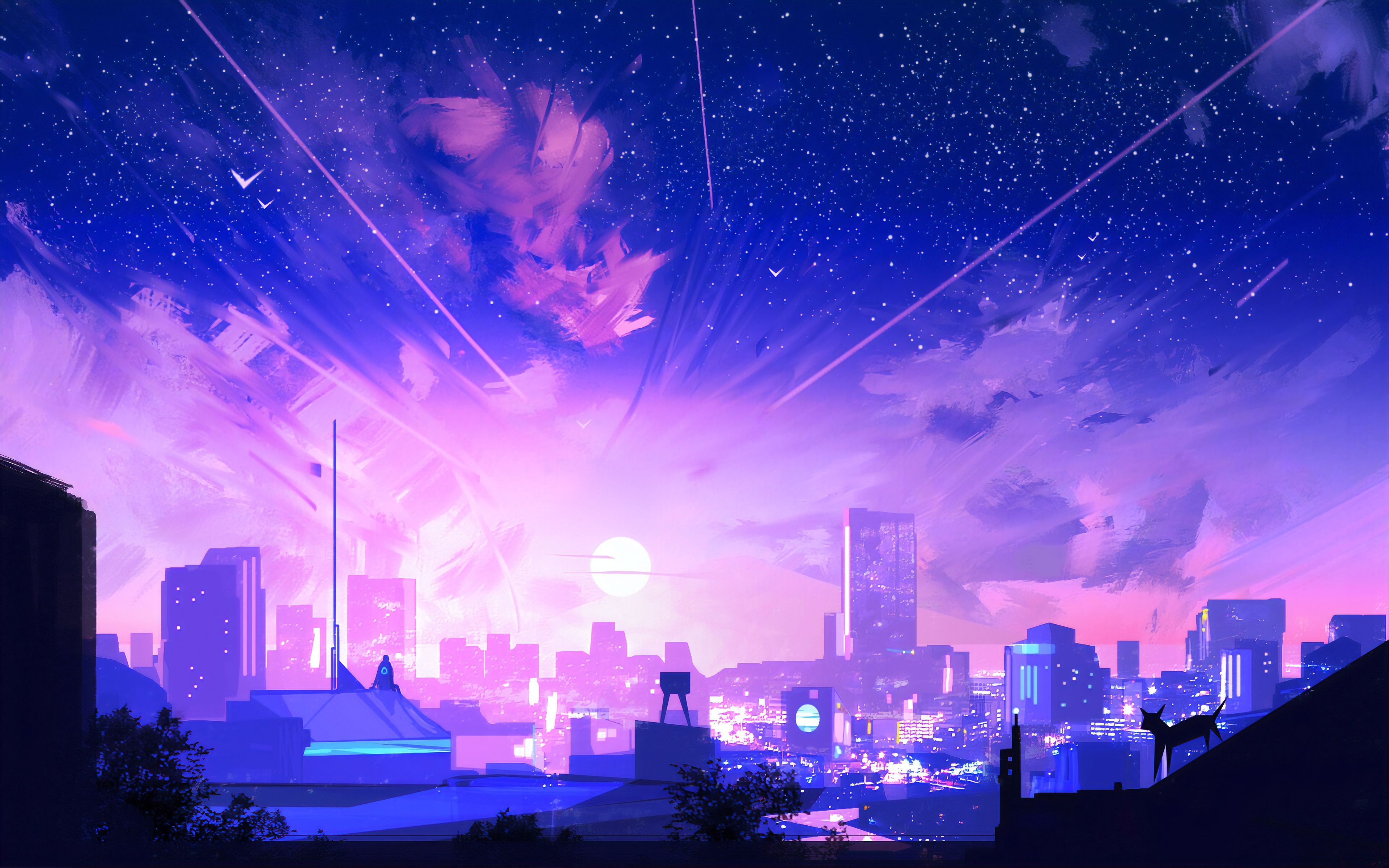 3840x2400 Wallpaper Digital Art, Art, Illustration, Blue, Purple, Background Free Image
