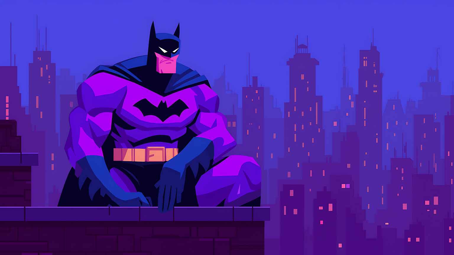 1536x864 Free Batman Watching Over Gotham in Purple Desktop Wallpaper