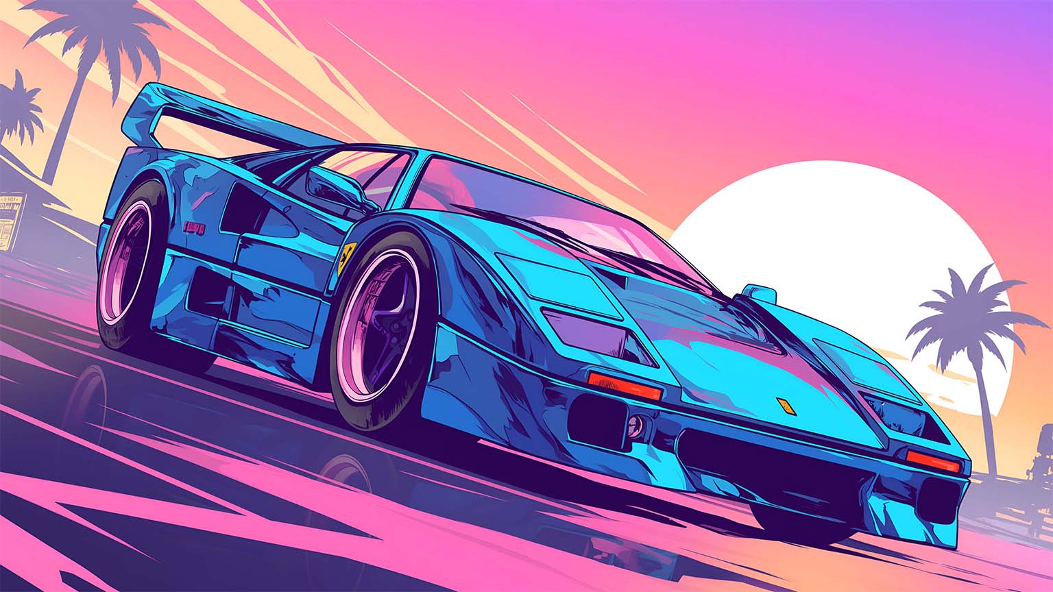 1536x864 Cyberpunk Neon Sunset Retro Desktop Wallpaper