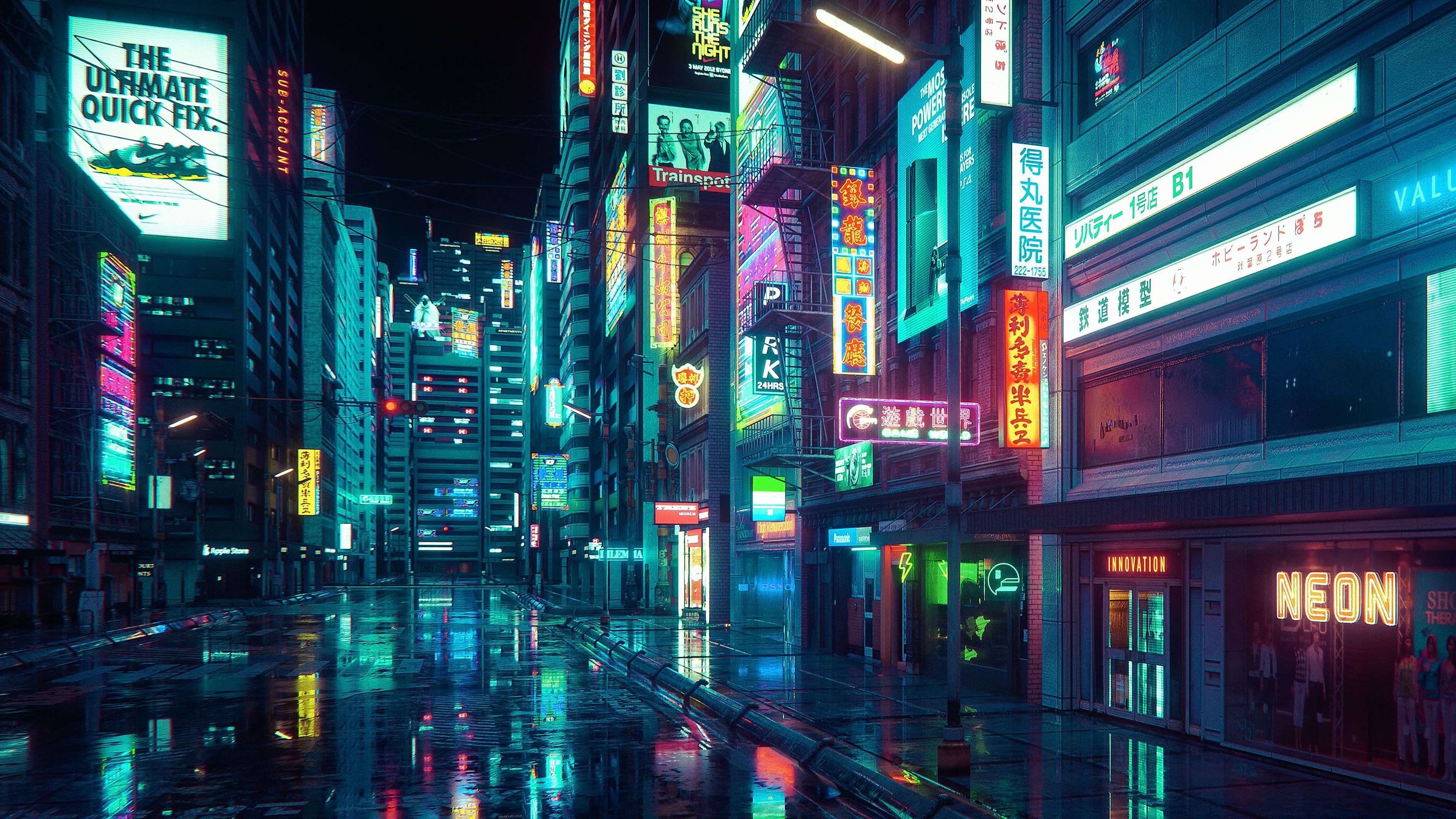 3840x2160 Desktop wallpaper: Neon, Cyberpunk, City, Artistic 4K free download for PC. 1534806