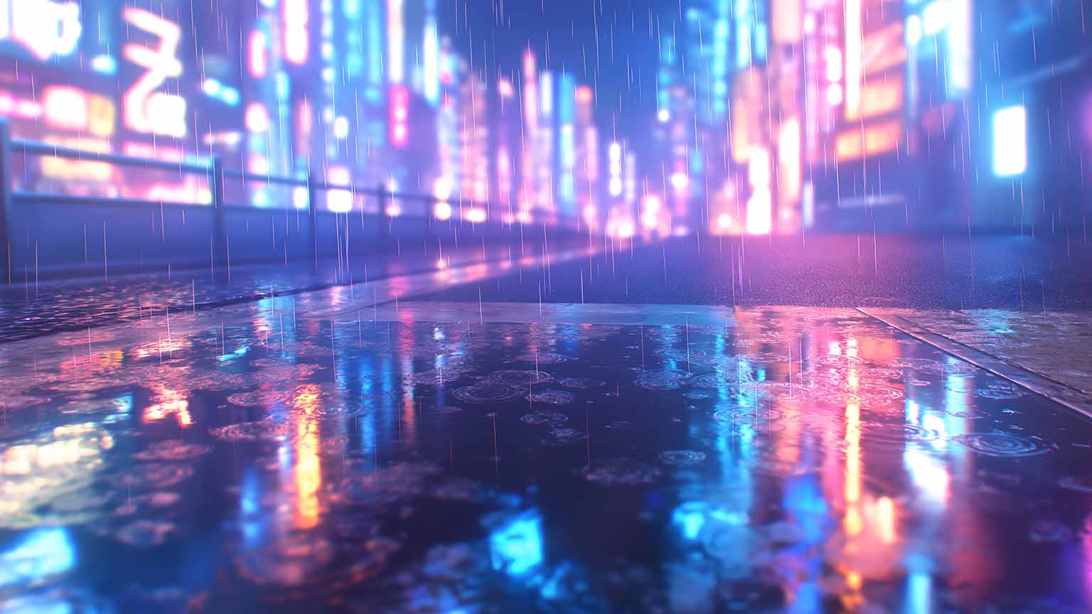 1536x864 Cyberpunk City Rainy Night Neon Reflections Desktop Wallpaper