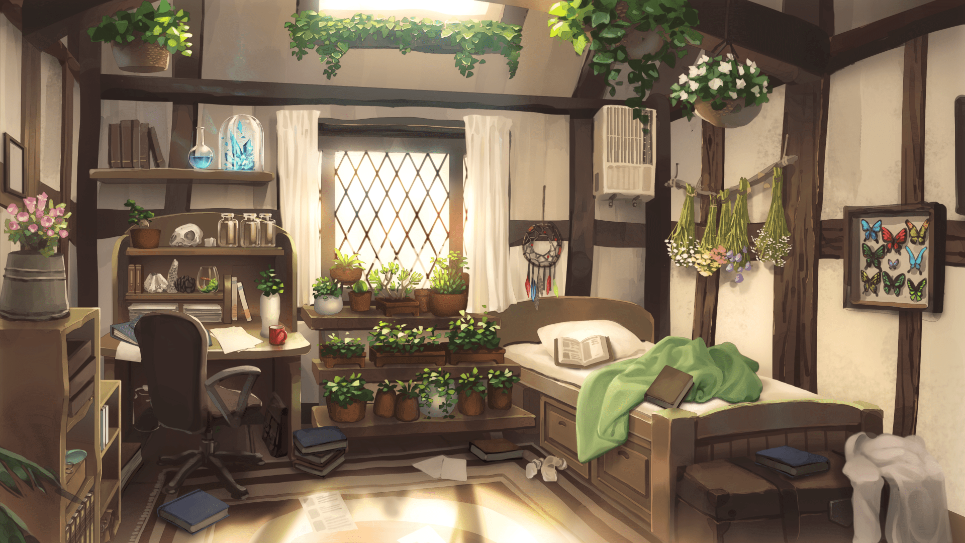 1920x1080 Sunlit Anime Room