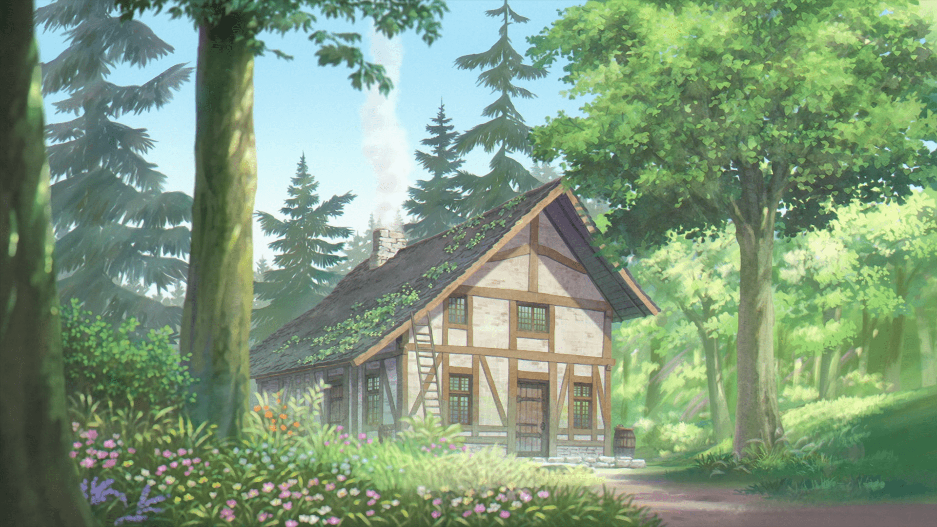 1920x1081 HD Anime Wallpaper: Serene Cottage from Frieren Journey's Endx1728