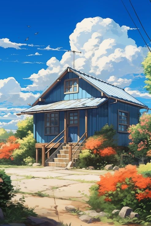 493x740 Anime cottage house Image