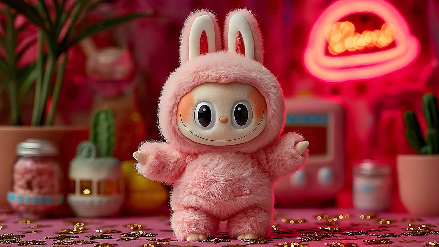 1536x864 Pink Labubu Toy Cute 4K Desktop Wallpaper