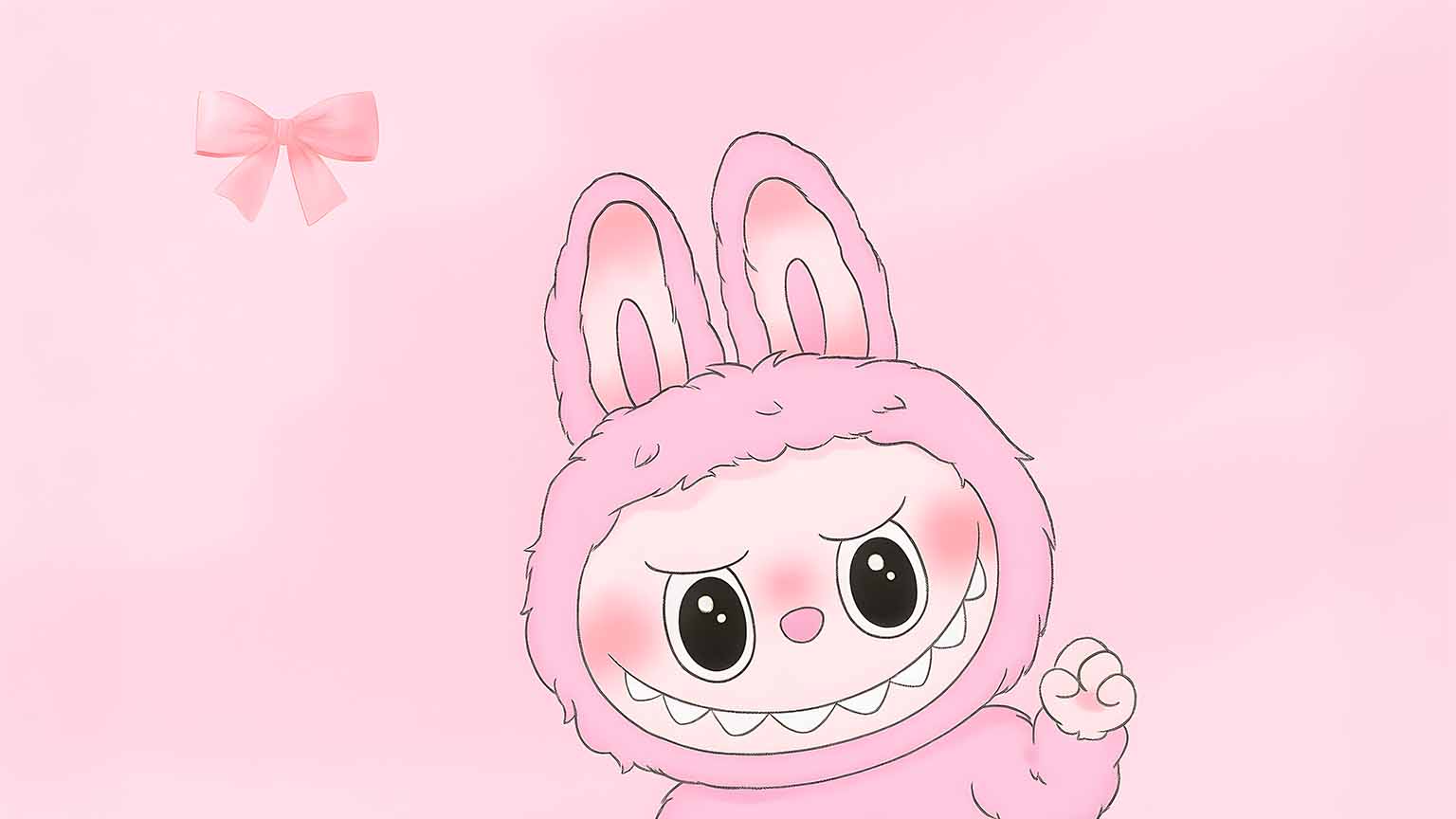 1536x864 Labubu Mokoko Pink Monster Desktop Wallpaper
