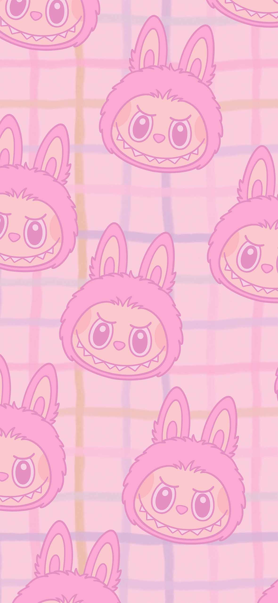 1180x2554 Labubu Pink Checkered Pattern Wallpaper Toy Wallpaper