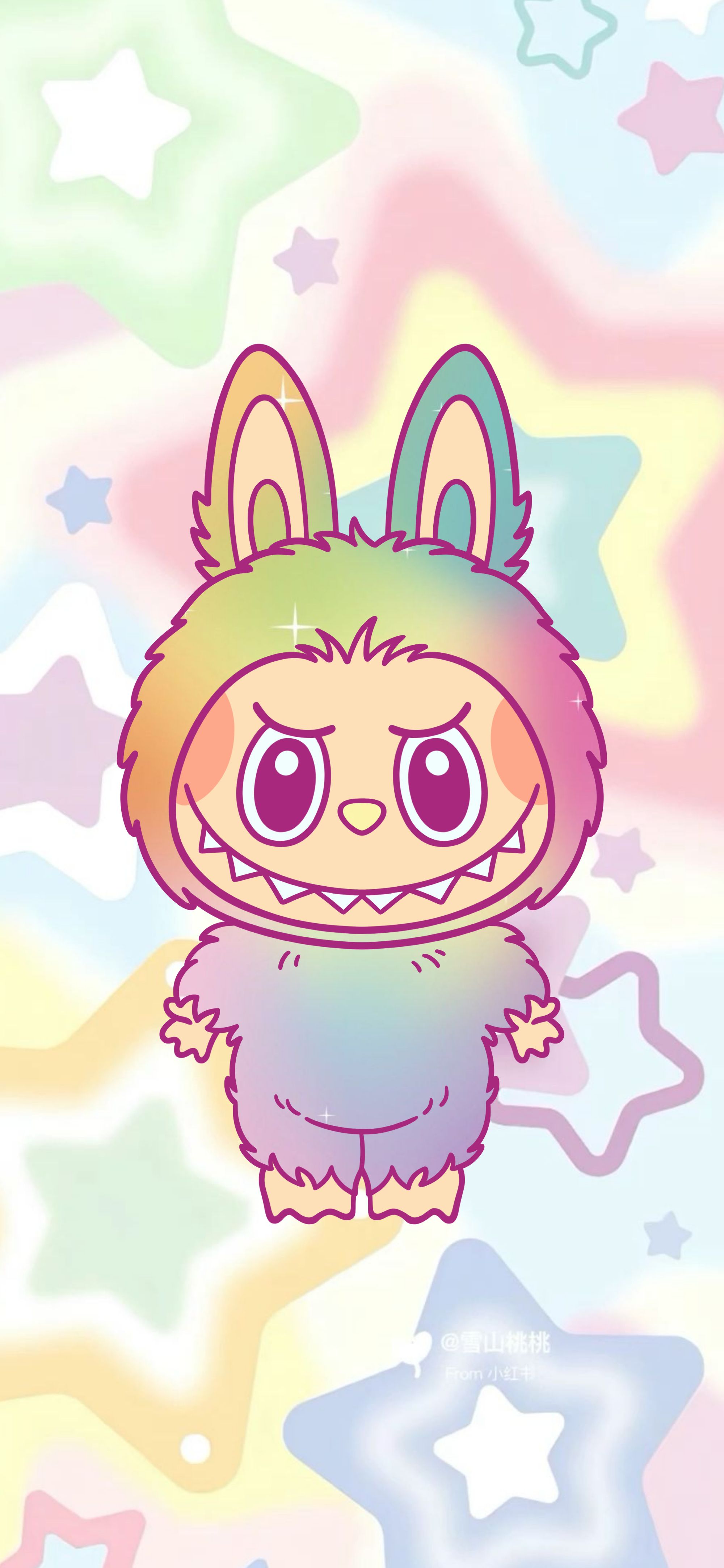 2000x4329 Rainbow Pastel Labubu Doll Wallpaper Toy Wallpaper HD