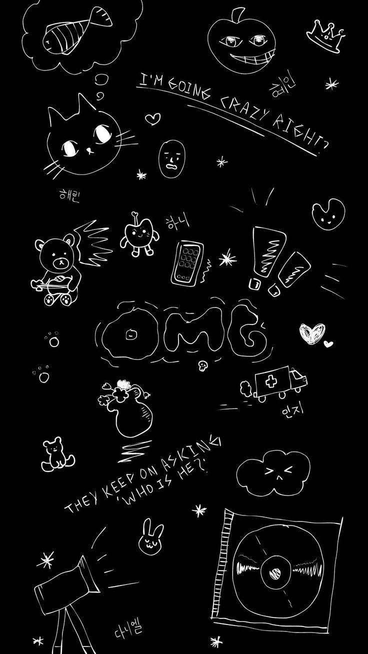 736x1308 Cute and Dark Wallpaper for Phone. Black and white doodle art, Creative journaling ideas, Cute doodle art on black background