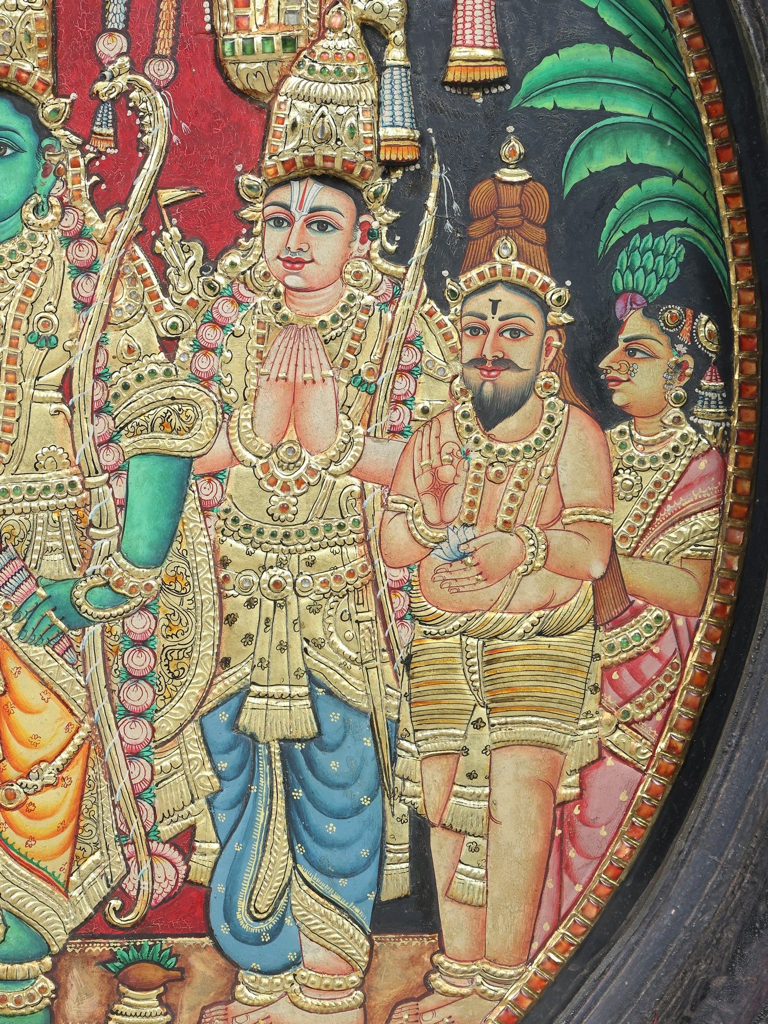 1500x2000 Goddess Sita Kalyanam (Ram Sita Vivah). Embossed Circular Tanjore Painting With 24 Karat Gold Work. With Vintage Frame. Exotic India Art