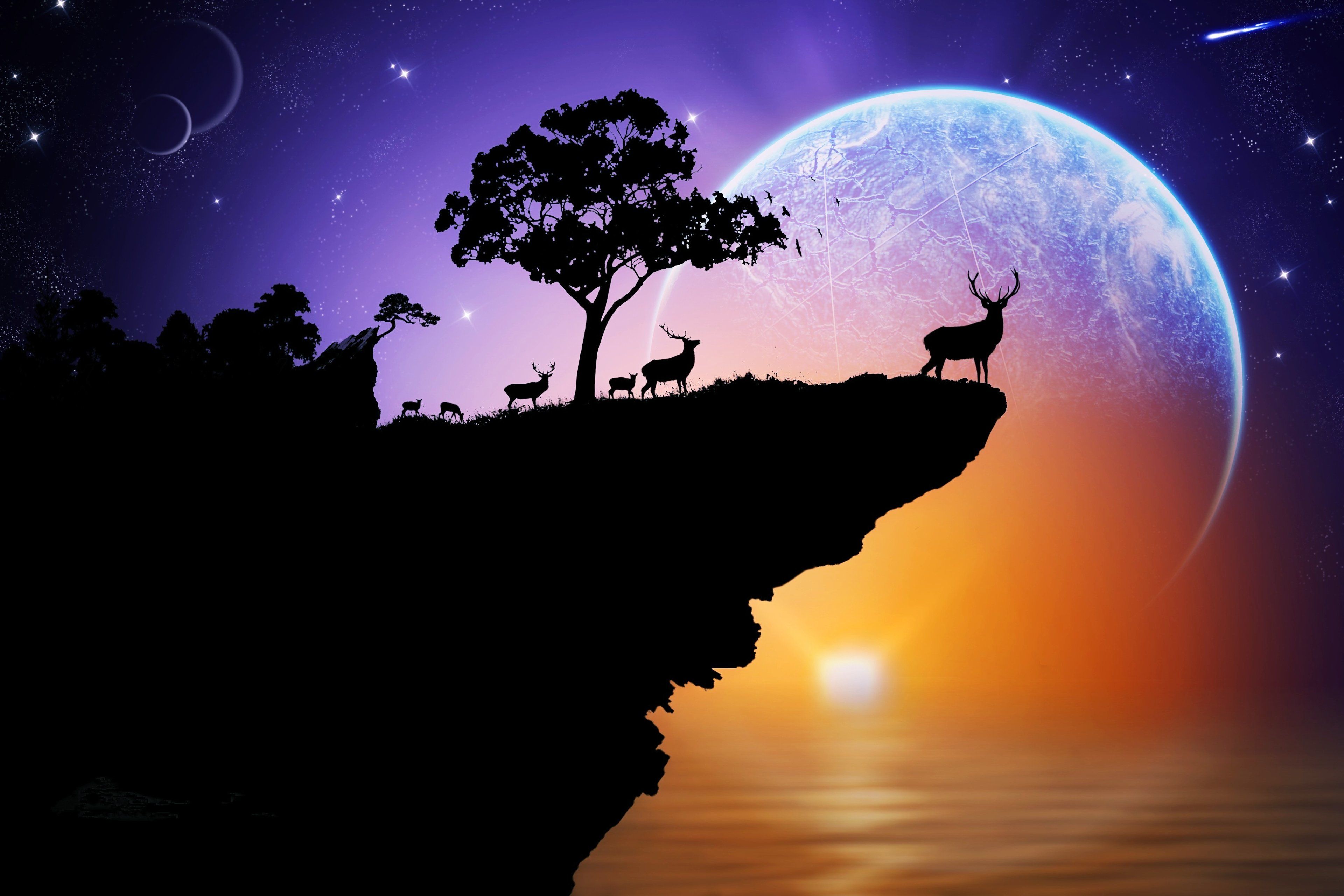 3840x2560 space, Fantasy, Animals, Landscapes, Planets, Sunset, Beauty, Imaginations, Stars Wallpaper HD / Desktop and Mobile Background